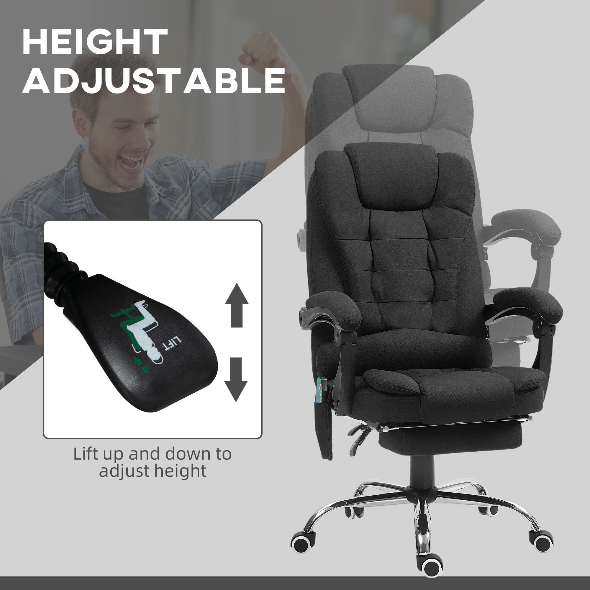 Vinsetto Heated 6 Points Vibration Massage Executive Office Chair Adjustable Swivel Ergonomic High Back Desk Chair Recliner with Footrest Black - North Peak Garden Furniture