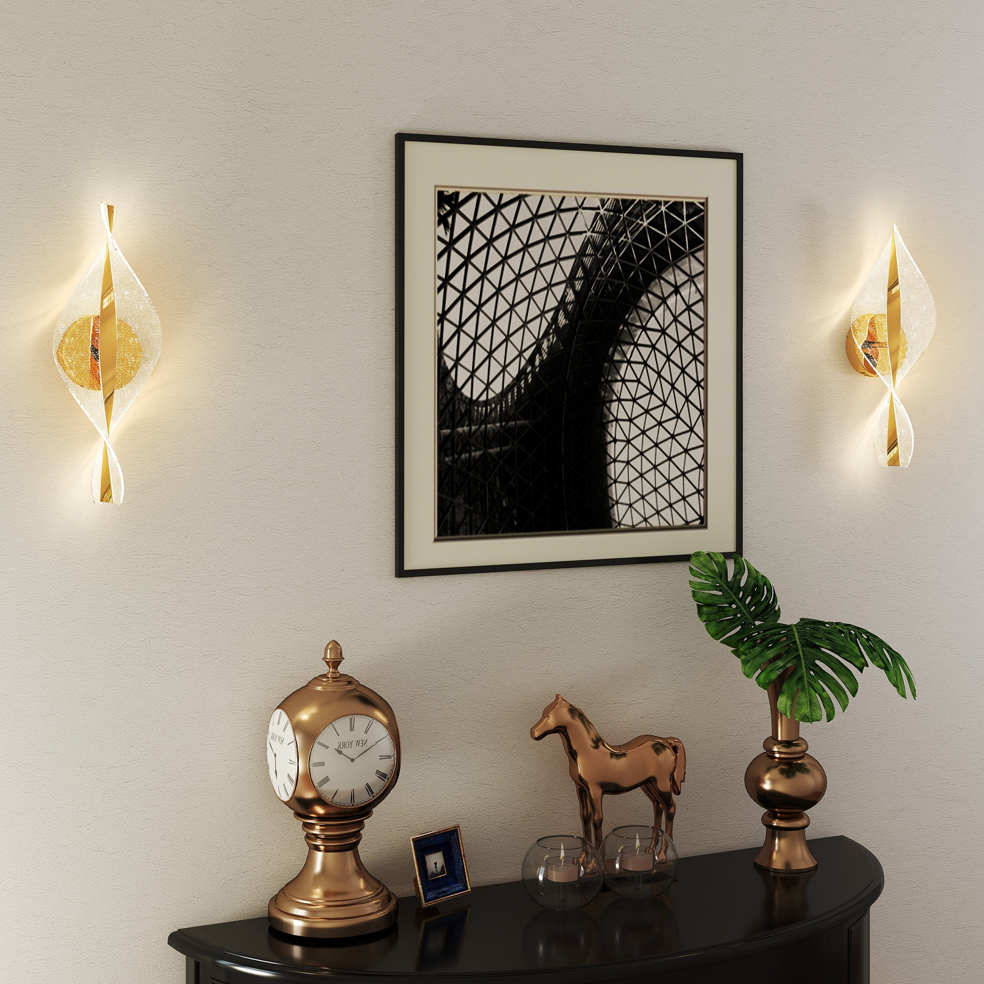 HOMCOM Led Wall Lamp 2 Pack, 13W Modern Indoor Spiral Wall Light, Colour Temperature Adjustable 3000K/4000K/6500K, for Bedroom, Living Room, Hallway, Stairs, Gold Tone - North Peak Garden Furniture