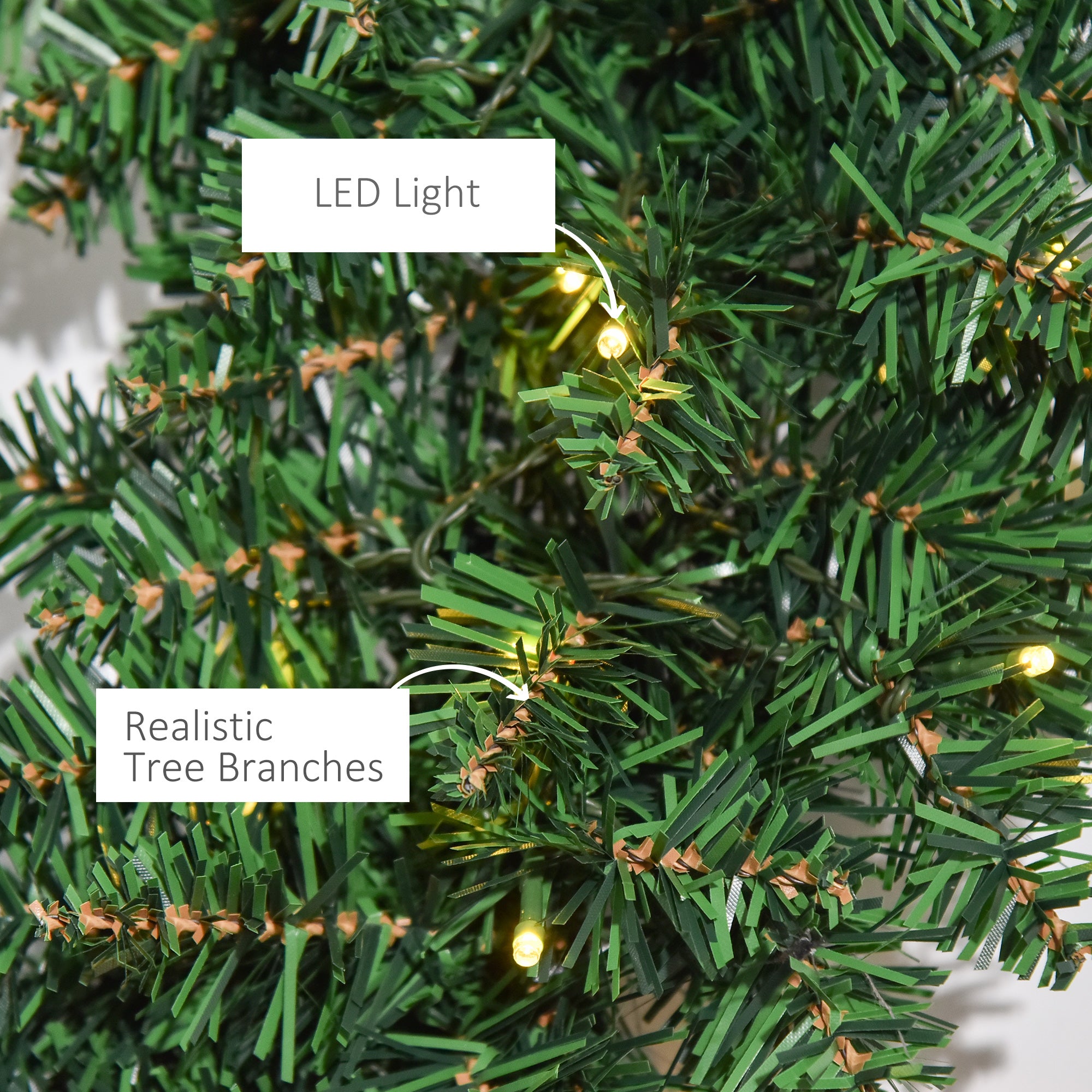 HOMCOM 55CM Pre-lit Christmas Wreath with 50 Warm White LED Ideal Xmas Artificial Door Decoration - North Peak Garden Furniture