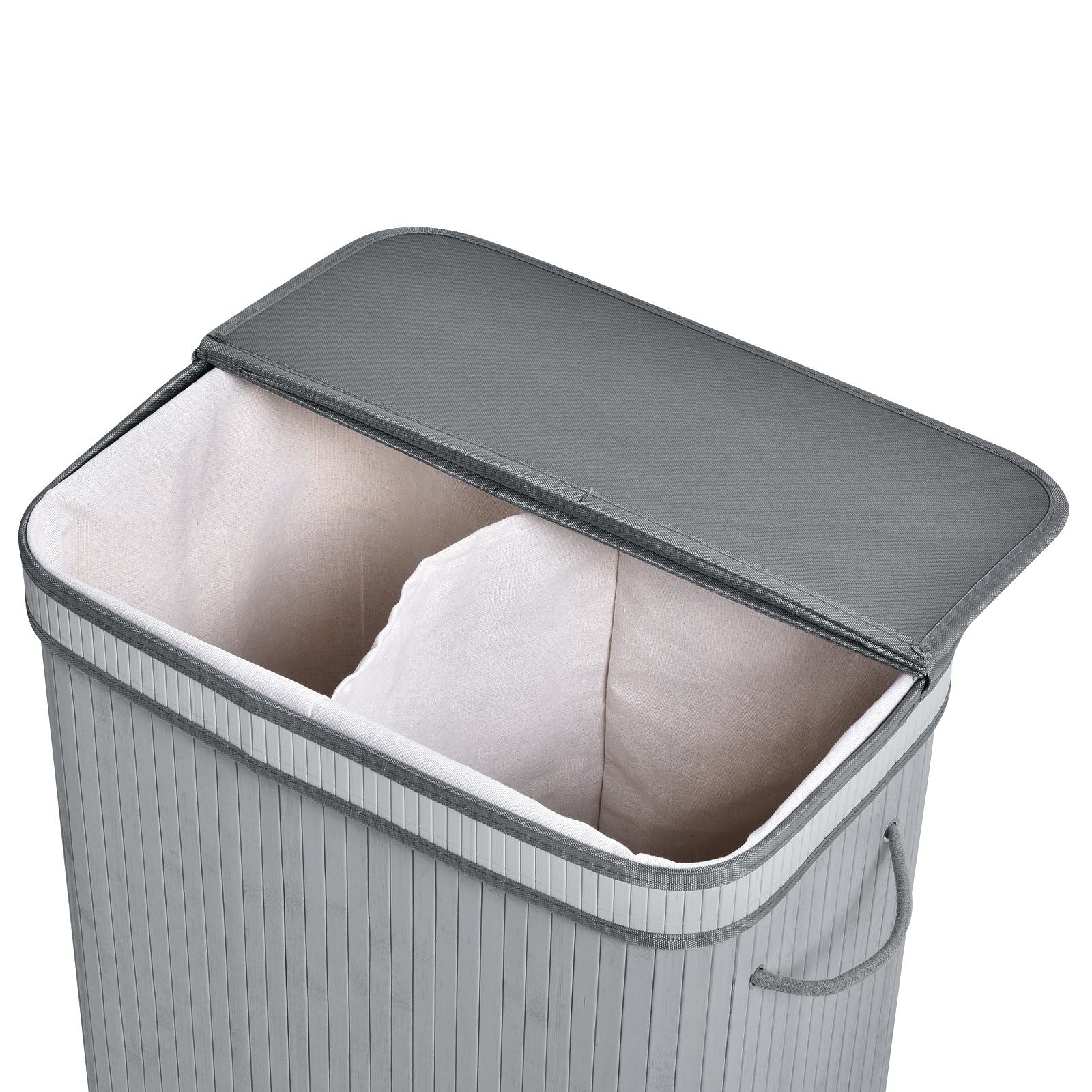 HOMCOM 100L Natural Wood Laundry Basket A Compartment w/Flip Lid Removable Lining Handles Board Base Foldable Durable Water-Resistant Dirty Clothes Storage Home Organisation Grey - North Peak Garden Furniture
