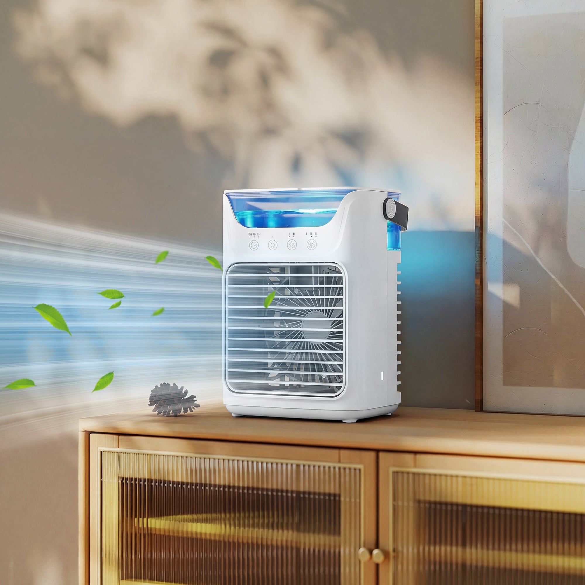 HOMCOM Desk Fan with Adjustable Head, 3-Speed Small Fan with 700ml Water Tank White