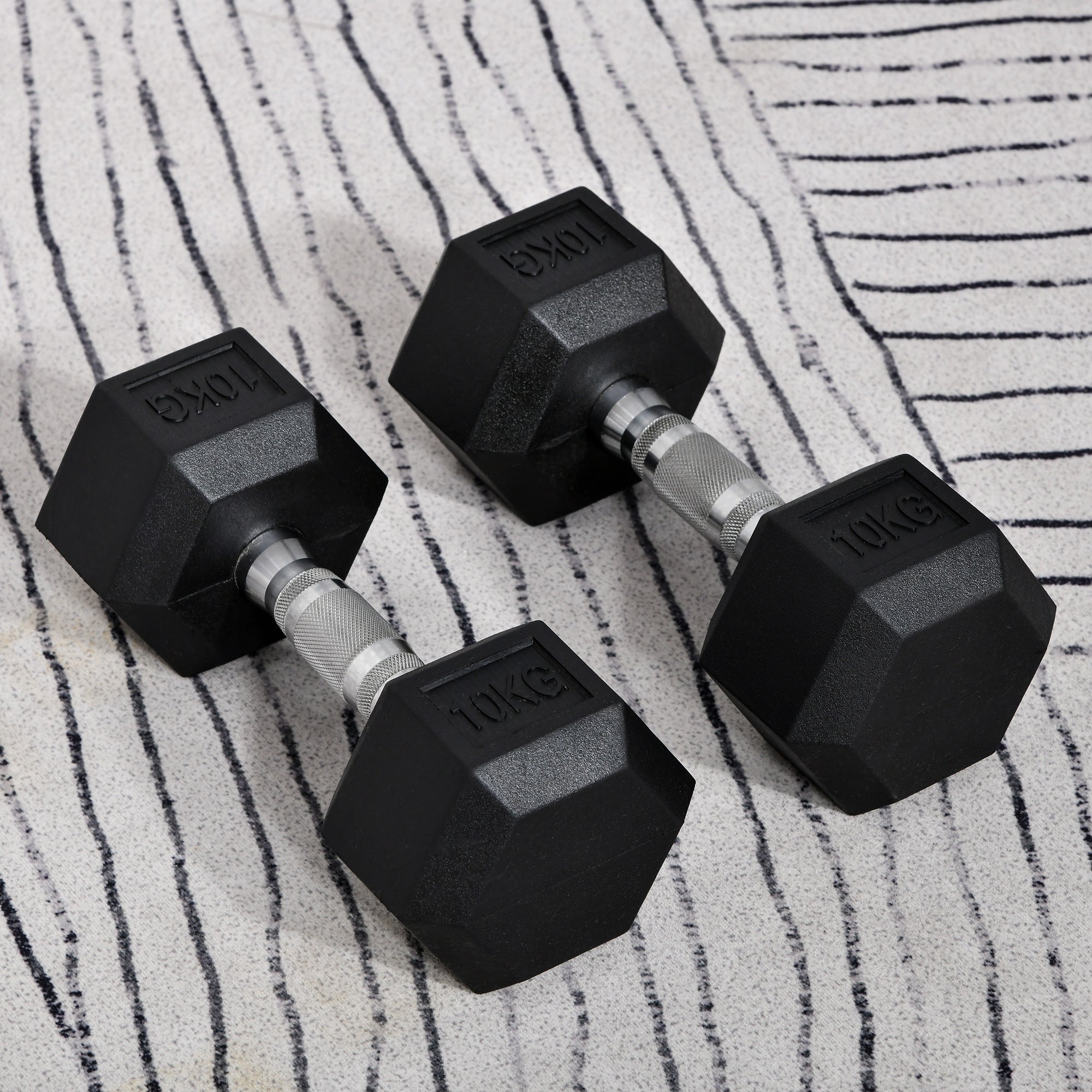 HOMCOM 2x10kg Hex Dumbbells Set Rubber Dumbbells Weight Lifting Equipment Fitness Home Gym - North Peak Garden Furniture