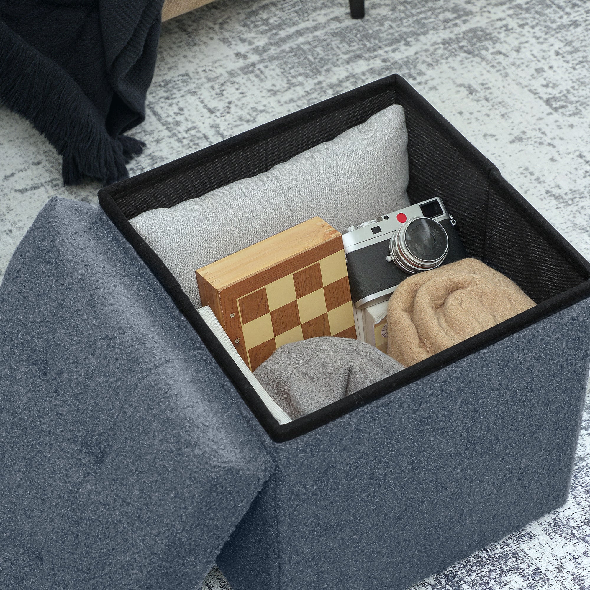 HOMCOM Foldable Sherpa Fleece Storage Ottoman - Blue