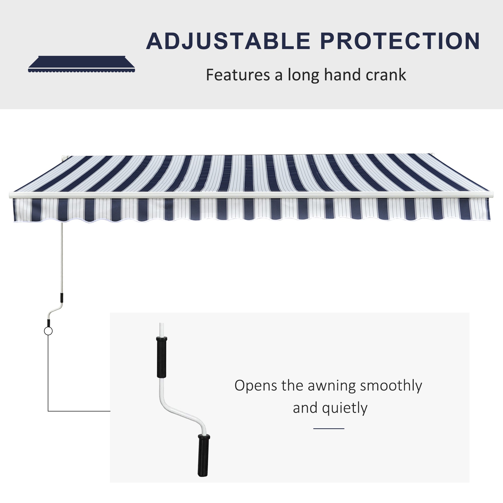 Outsunny Garden Patio Manual Awning Canopy Sun Shade Shelter Retractabl Retractable Awning, 3.5x2.5 m-Blue/White