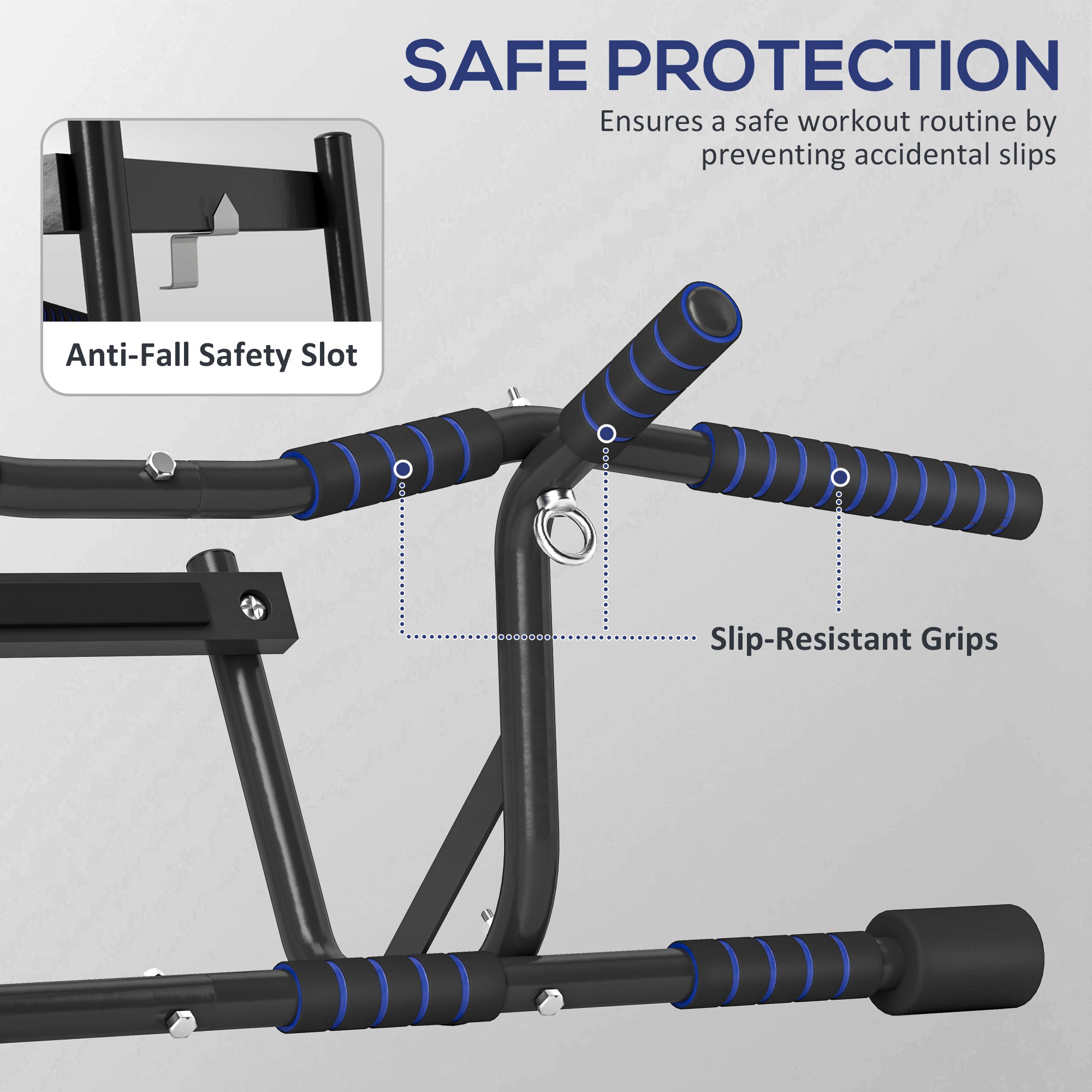 SPORTNOW Doorway Multi-Grip Pull Up Bar with Non-Slip Grips, Chin Up Bar with Anti-Fall Slot for Indoor Gym Upper Body Workout - North Peak Garden Furniture