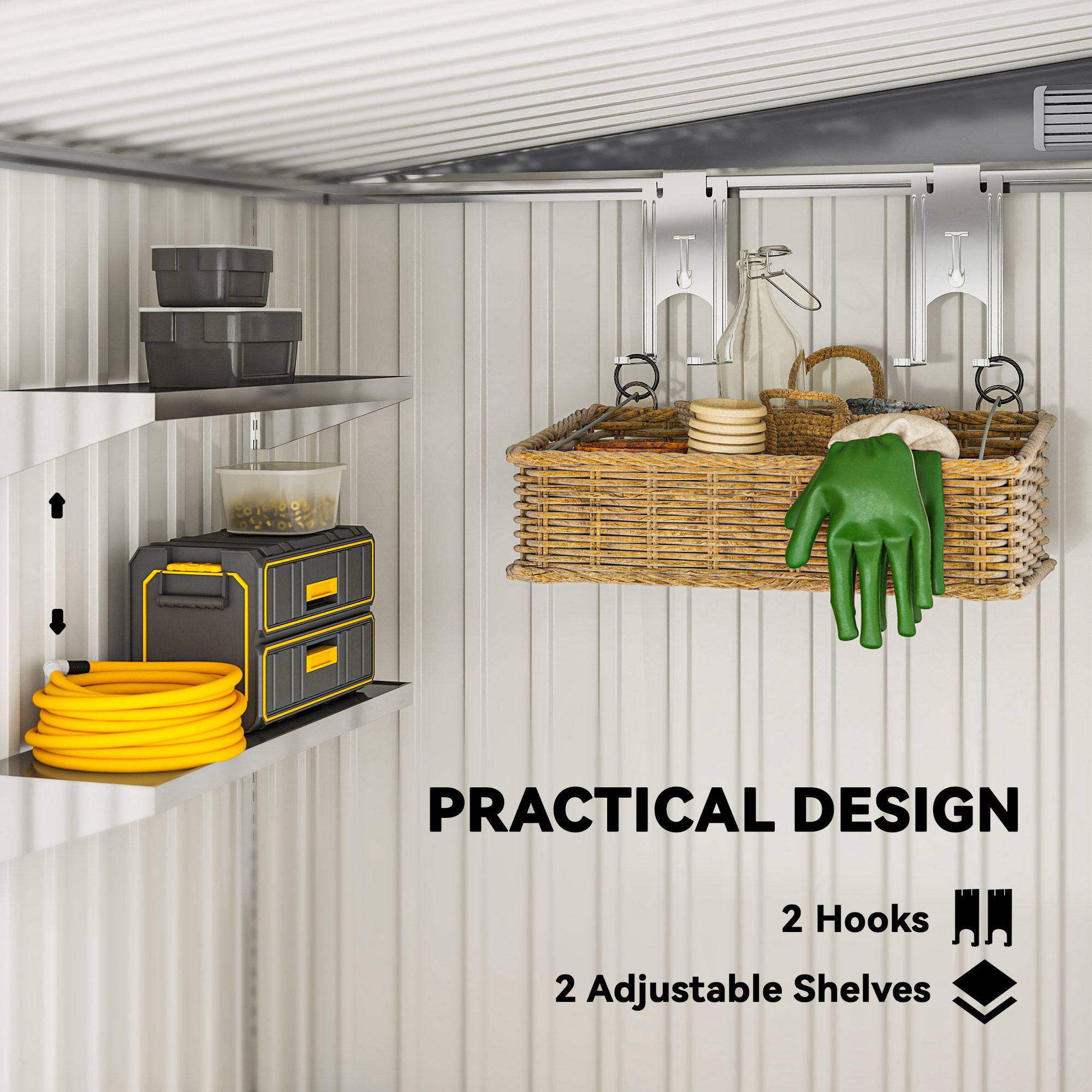 Outsunny 7 x 5ft Galvanised Metal Shed, with Sliding Door - Light Grey