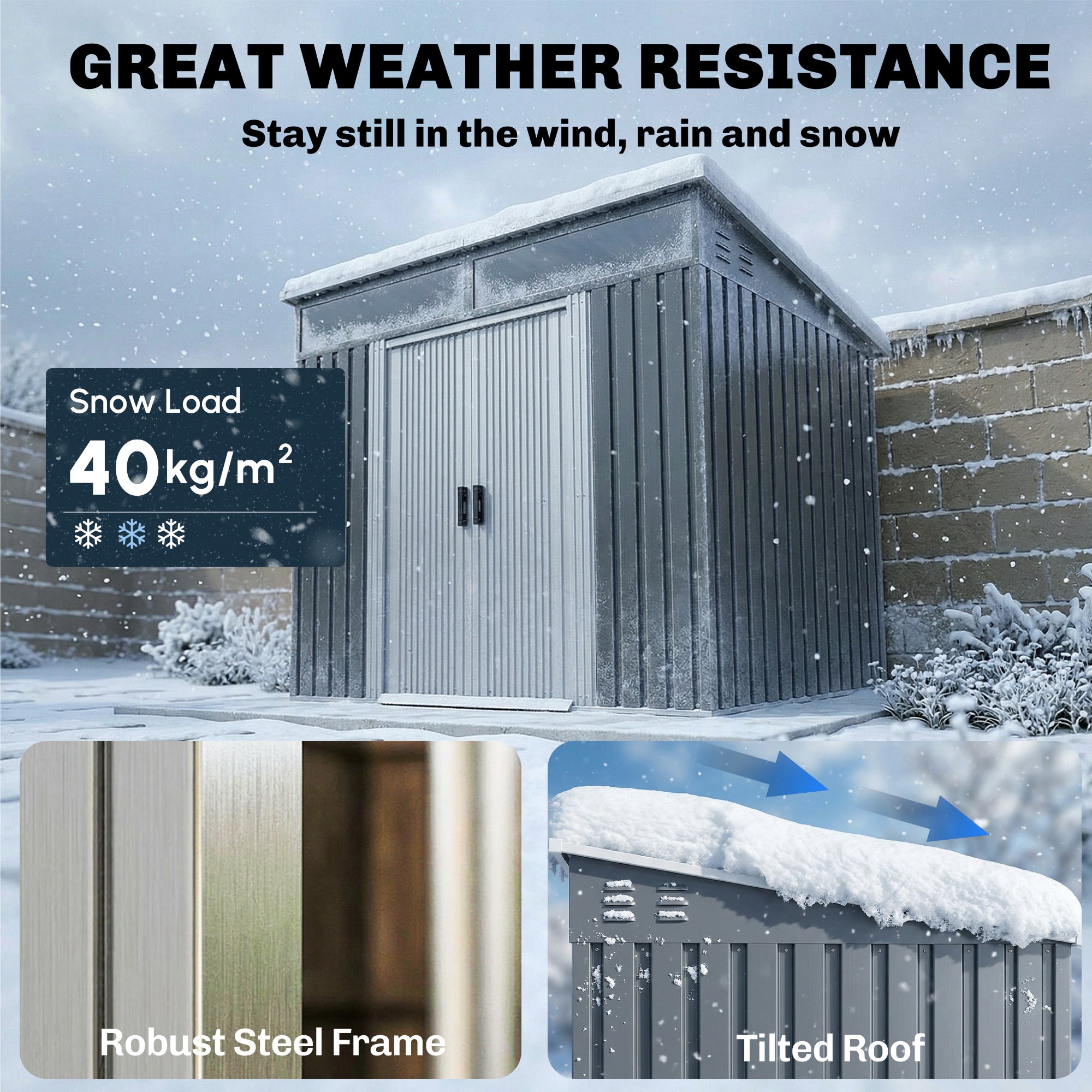Outsunny 6.5 x 4FT Galvanised Metal Shed with Foundation Kit, Lockable Tool Garden Shed with Double Sliding Doors, Vents, Grey