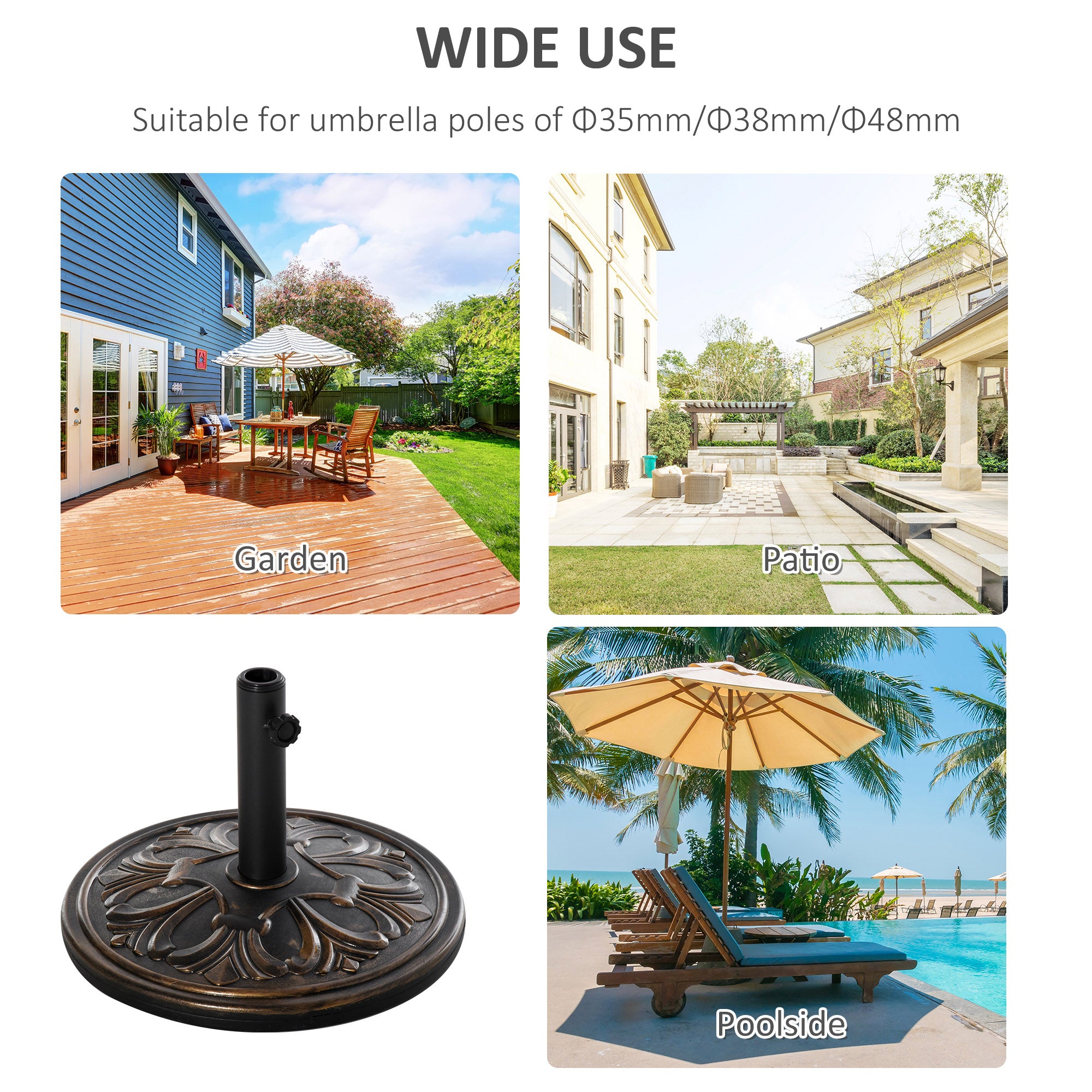 Outsunny 13kg Round Umbrella Base Outdoor Parasol Base Weight Stand Holder for Outdoor Garden Bronze Tone - North Peak Garden Furniture