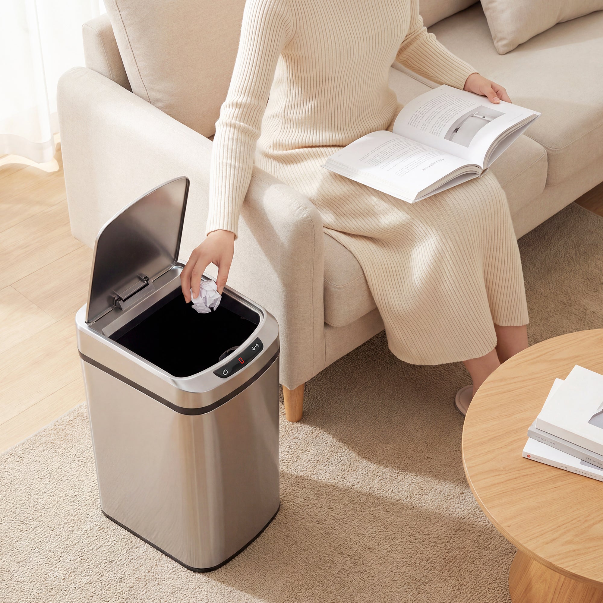 HOMCOM 12L Sensor Bin, Automatic Touchless Motion Sensor Kitchen Bin with Fingerprint Resistant Stainless Steel, Silver