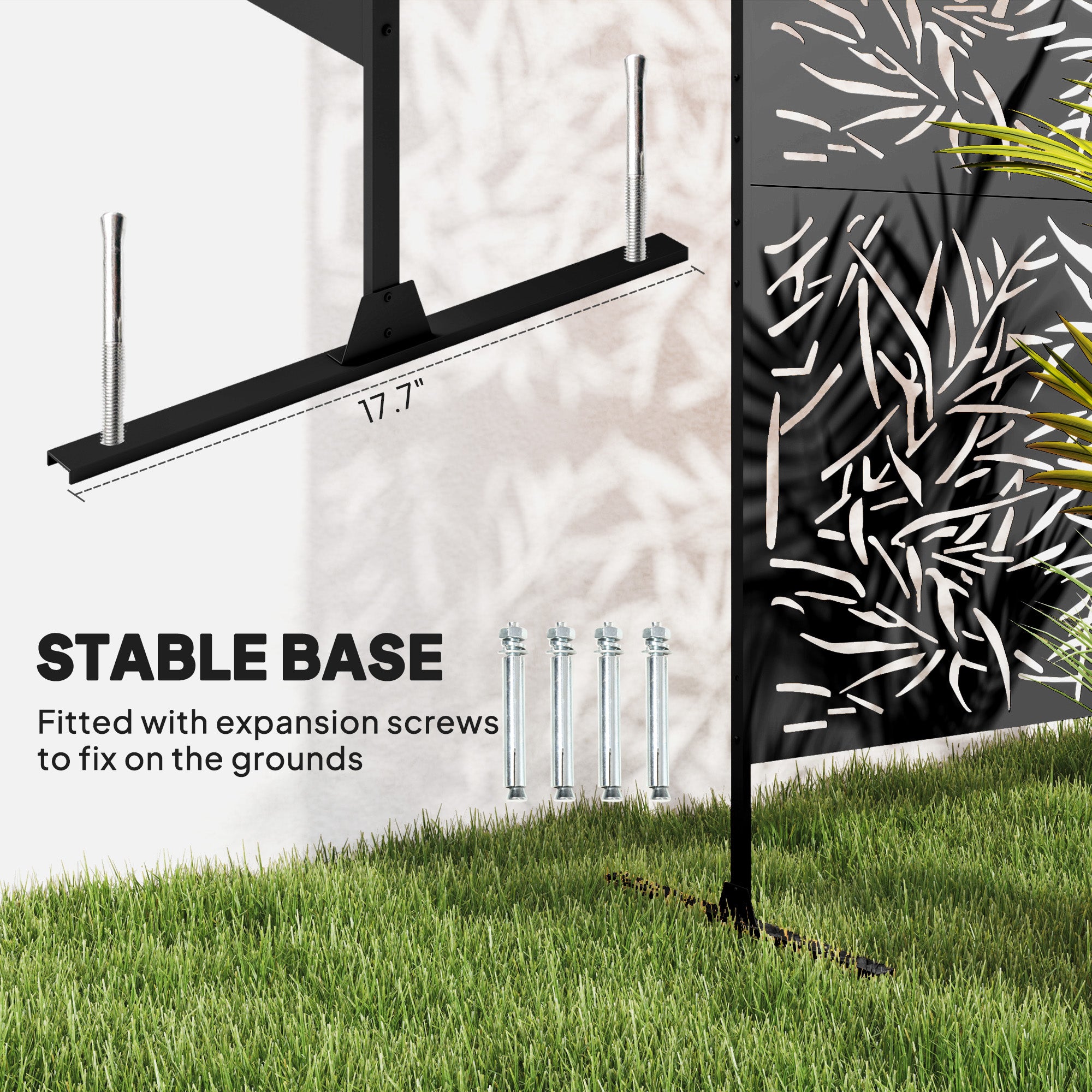 Outsunny Decorative Garden Privacy Screen with Stand, 6.5FT Freestanding Metal Outdoor Divider, Decorative Privacy Panel with Expansion Screws for Garden Pool Hot Tub, Bamboo Style, Black - North Peak Garden Furniture
