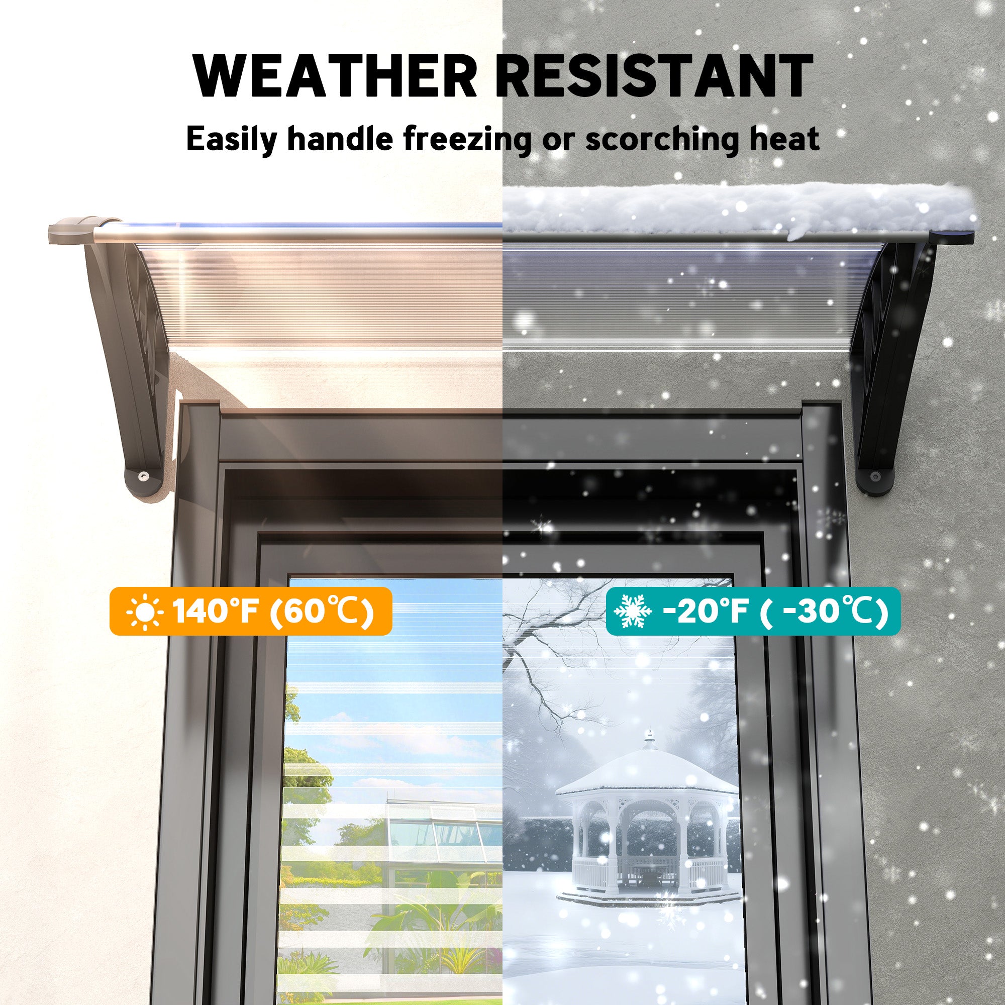 Outsunny Front Door Canopy Outdoor Awning Aluminium Rigid Plastic Polycarbonate Rain Shelter UV Water Rain Resistant 120 x 75cm White