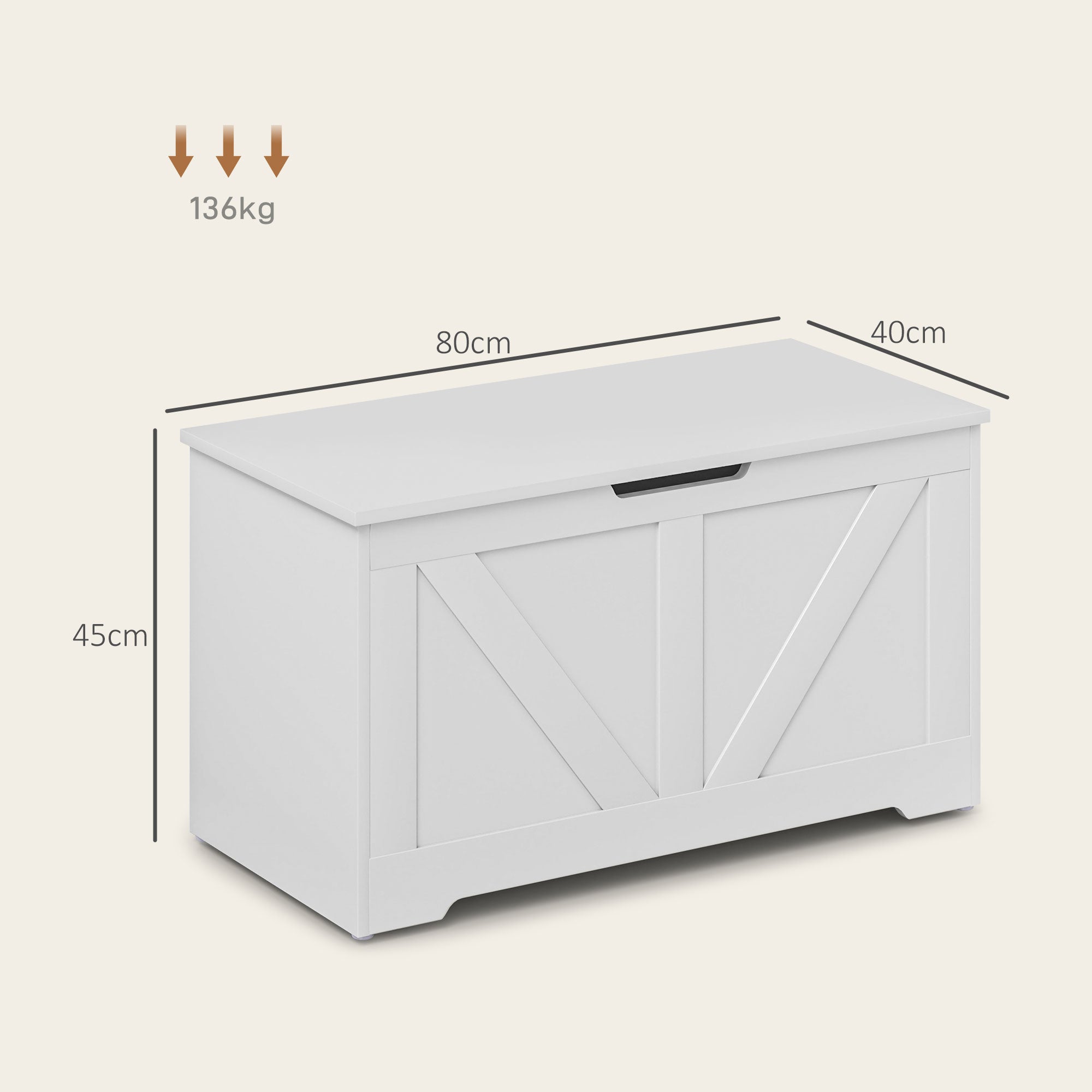 HOMCOM 100L Home Storage Box, with Safety Hinges - White Wood-Effect - North Peak Garden Furniture