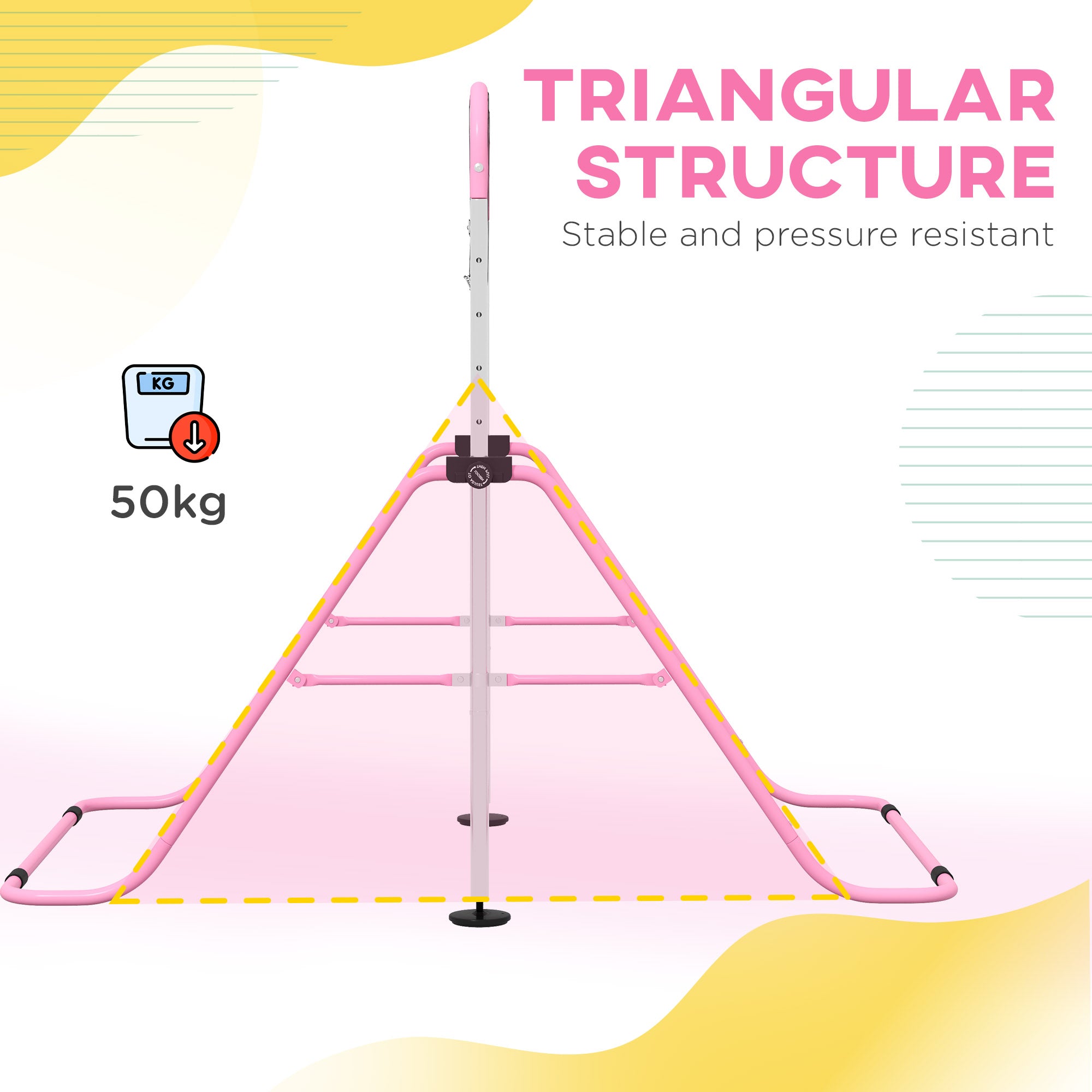 HOMCOM Adjustable Height, Foldable Kids Gymnastics Bar w/ Non-Slip Mats, for 3+ Years, Pink - North Peak Garden Furniture