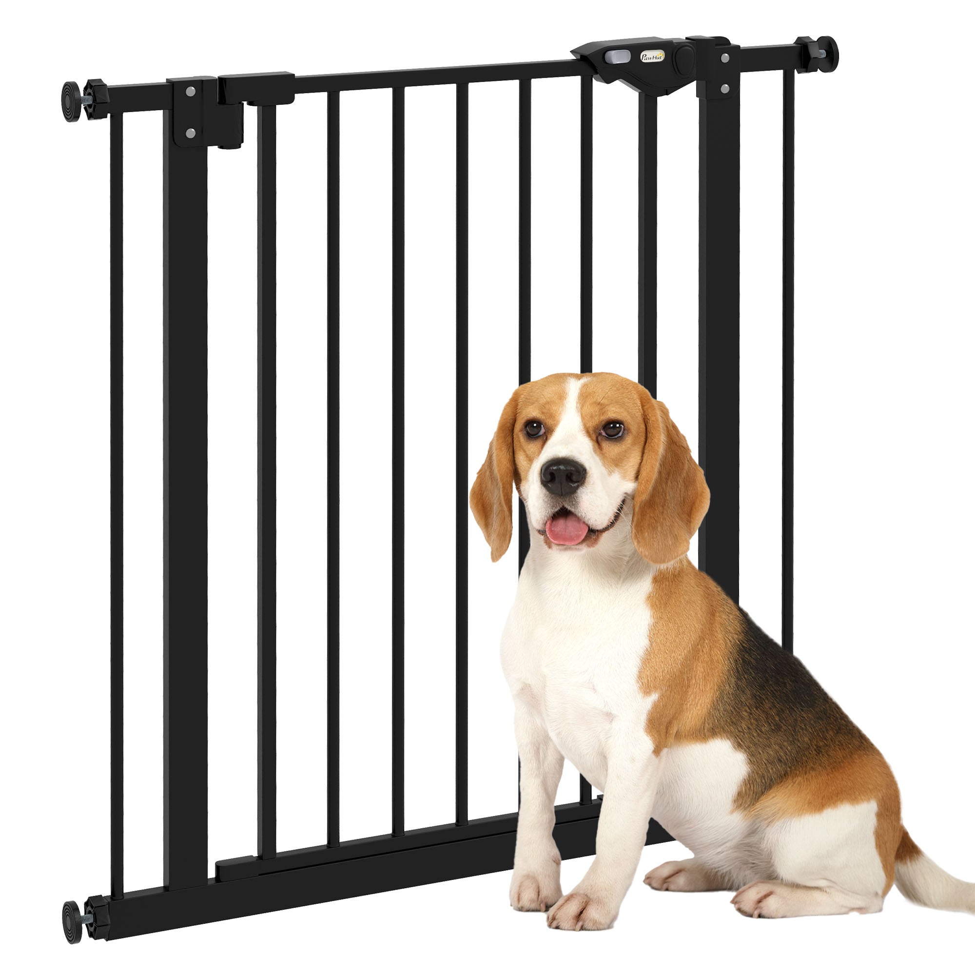 PawHut Metal 74-80cm Wide Adjustable Dog Gate Black - North Peak Garden Furniture