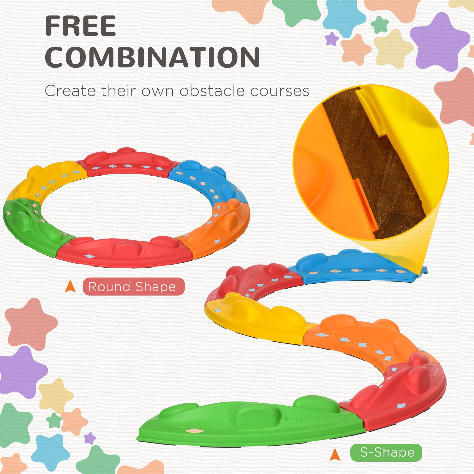 ZONEKIZ Kids Balance Beam, Kids 6 Pieces Stepping Stones Obstacle Course, for Ages 3-8 Years - Multicoloured - North Peak Garden Furniture
