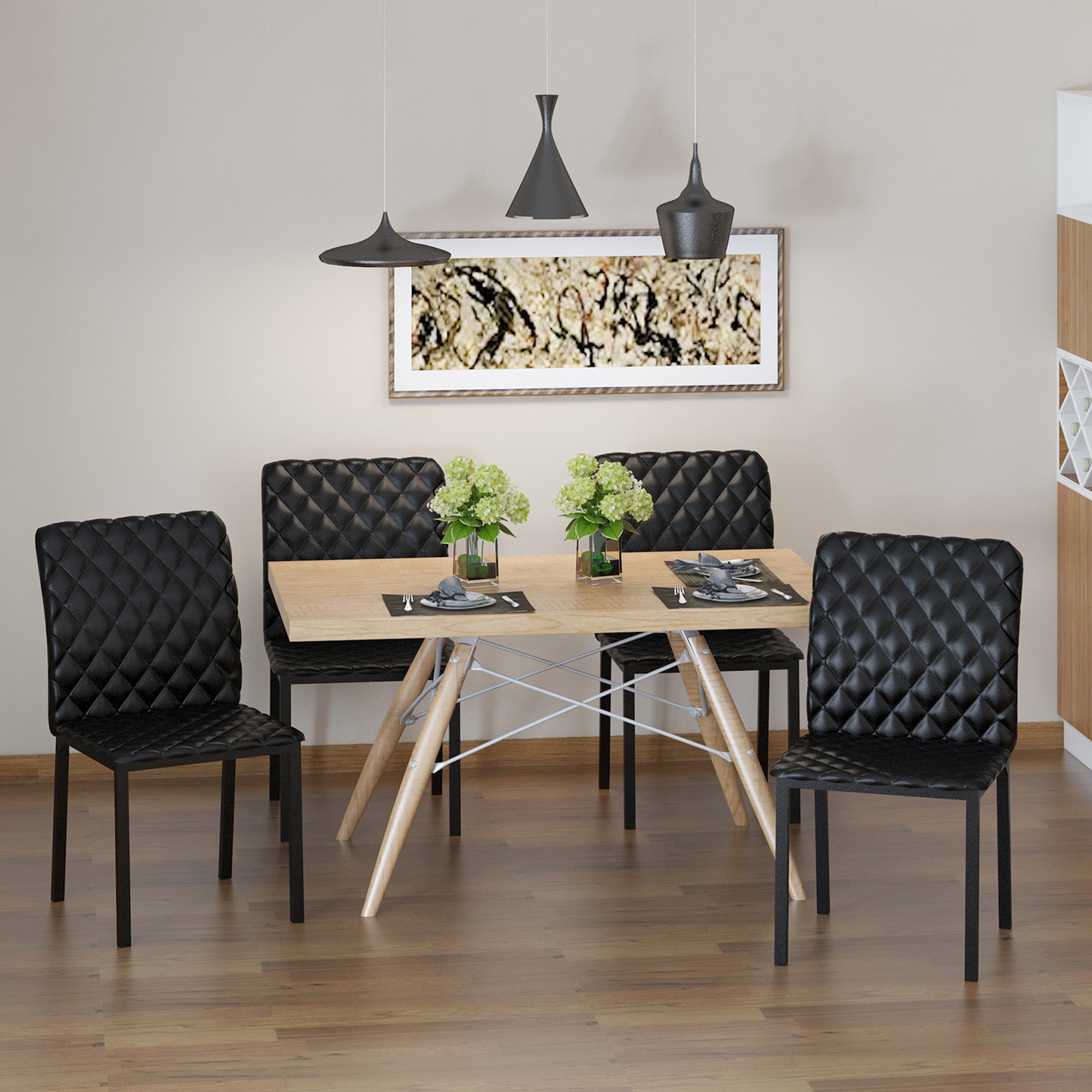 HOMCOM Modern Dining Chairs Upholstered Faux Leather Accent Chairs with Metal Legs for Kitchen, Set of 4, Black - North Peak Garden Furniture