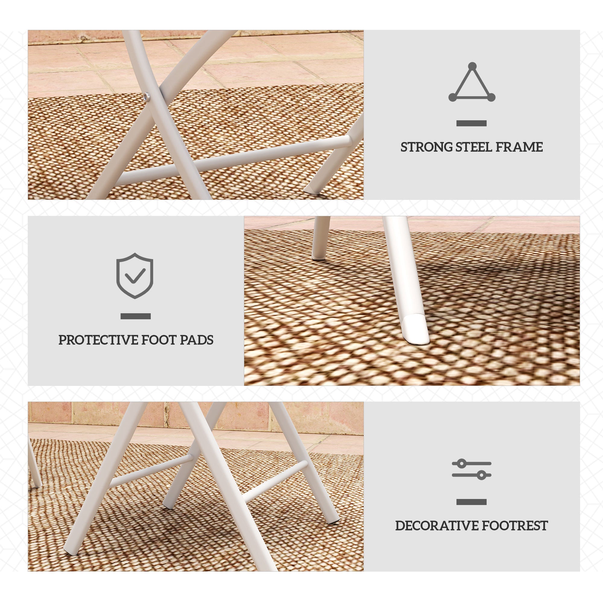 Outsunny 3 Pieces Outdoor Bistro Set, Glass Top Outdoor Table and 2 Folding Chairs with Protecting Feet, White - North Peak Garden Furniture