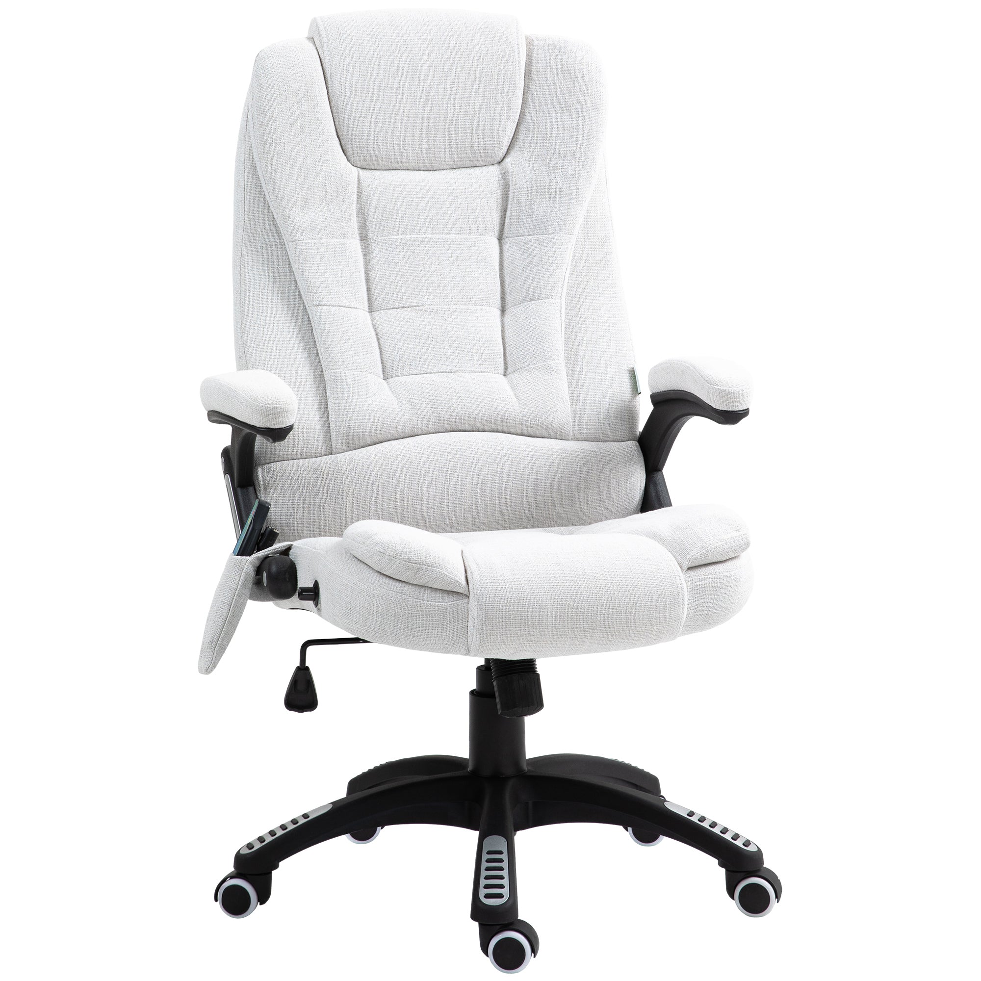 Vinsetto Massage Recliner Chair Heated Office Chair with Six Massage Points Linen-Feel Fabric 360° Swivel Wheels Cream White - North Peak Garden Furniture