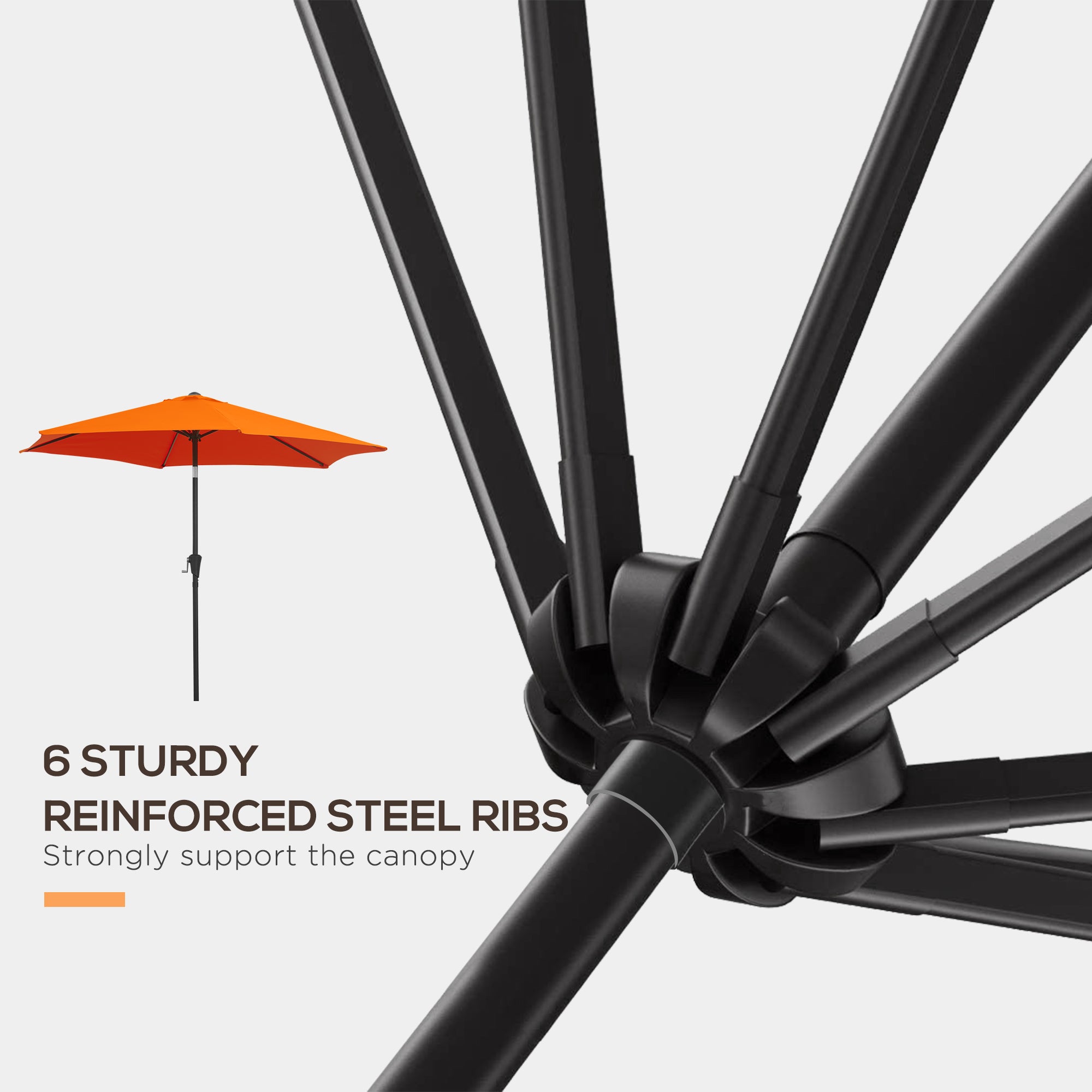 Outsunny 2.7M Garden Parasol Umbrella with Tilt and Crank, Outdoor Sun Parasol Sunshade Shelter with Aluminium Frame, Orange - North Peak Garden Furniture