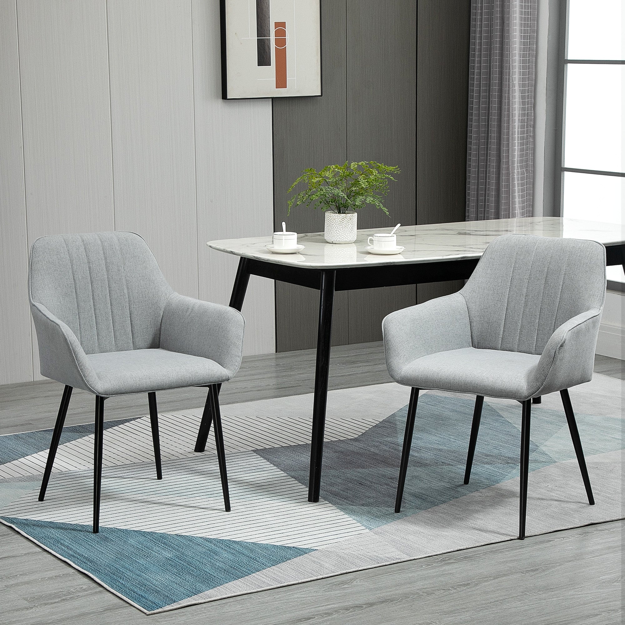 HOMCOM Dining Chairs Set of 4, Upholstered Linen Fabric Kitchen Chairs with Metal Legs for Living Room Dining Room, Light Grey