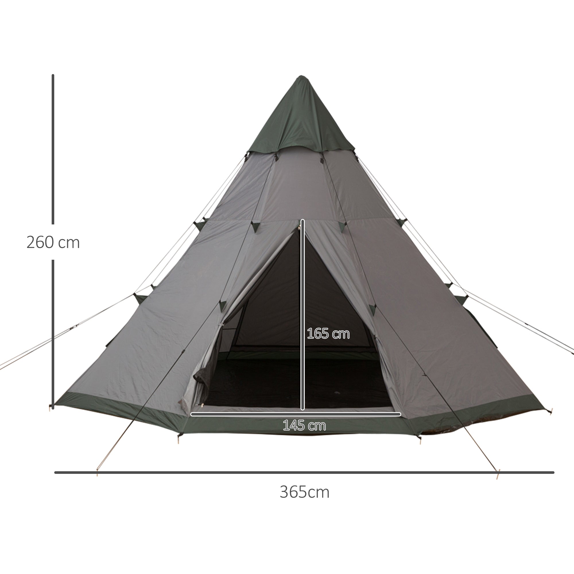 Outsunny 6 Men Tipi Tent, Camping Tent, Teepee Family Tent with Mesh Windows, Sewn-in Tent Floor, Two Doors and Carry Bag, Easy Set Up, for Hiking Picnics Outdoor Night, Gray - North Peak Garden Furniture