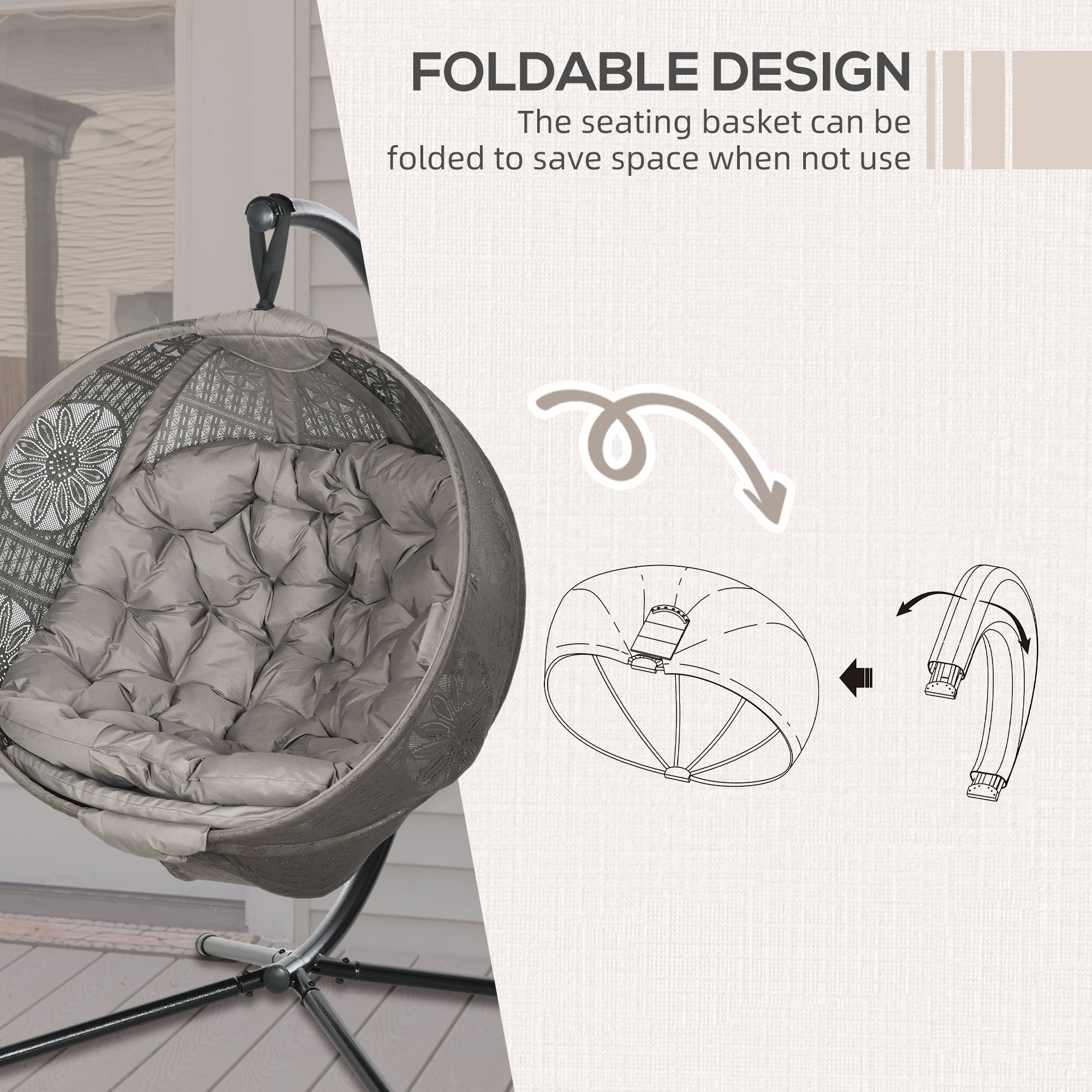 Outsunny Round Egg Basket Chair, with Steel Stand - North Peak Garden Furniture