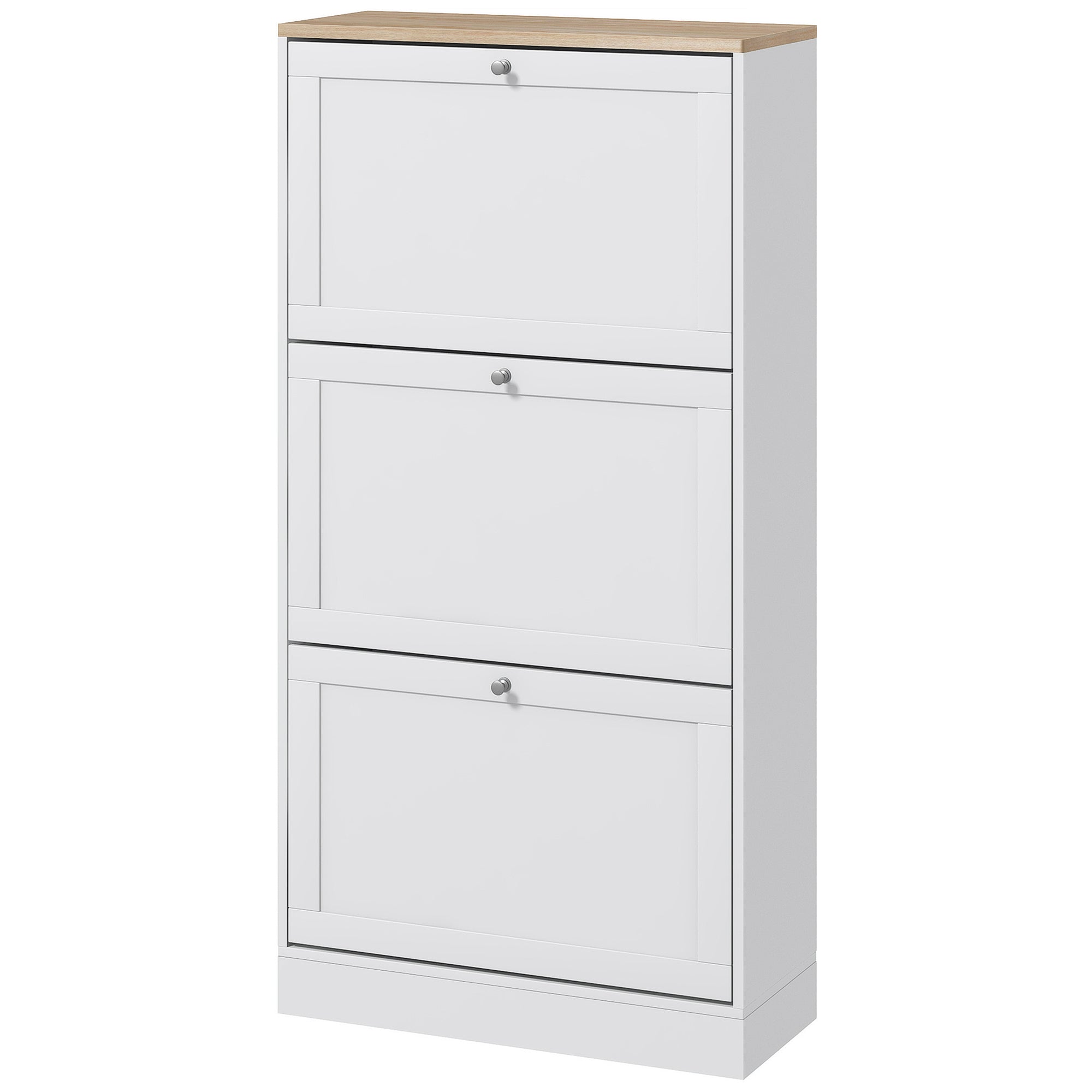 HOMCOM Modern Compact Three-Drawer Shoe Storage Cabinet - White