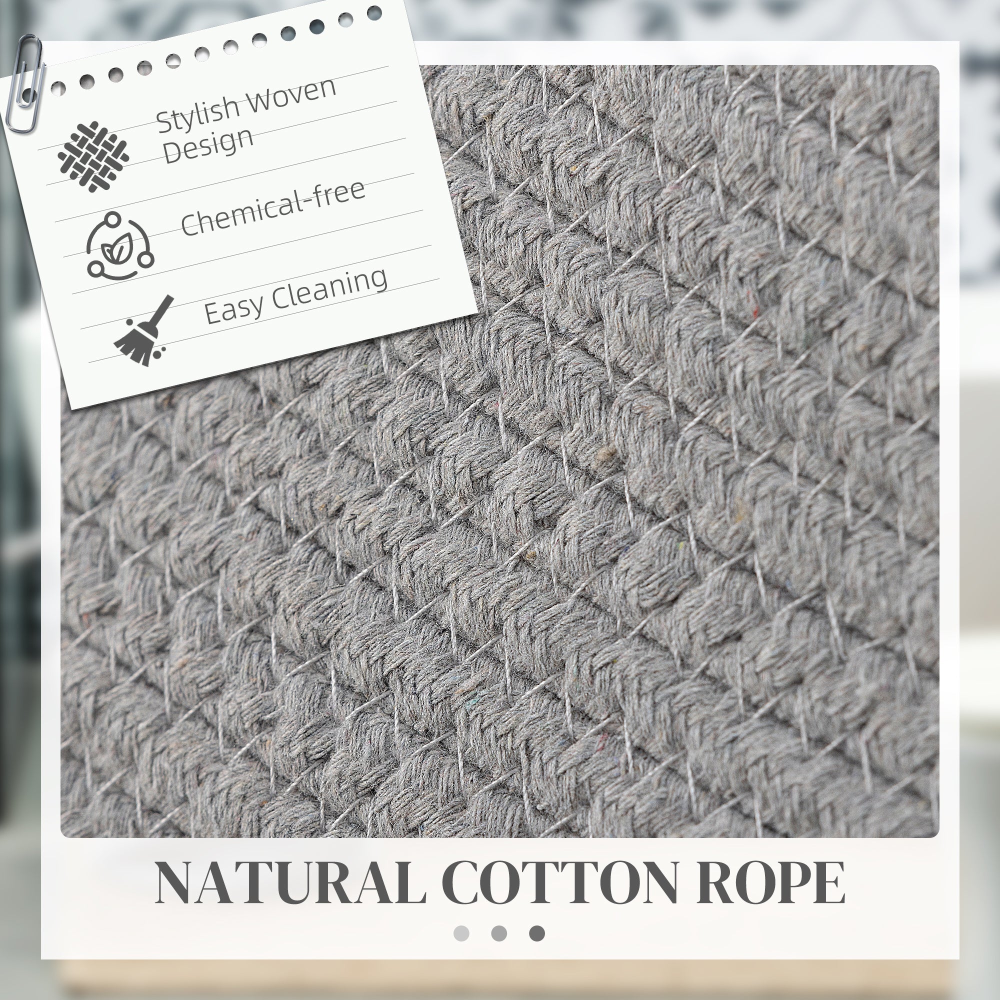 HOMCOM 88L Cotton Rope Laundry Basket, with Handles - Grey - North Peak Garden Furniture