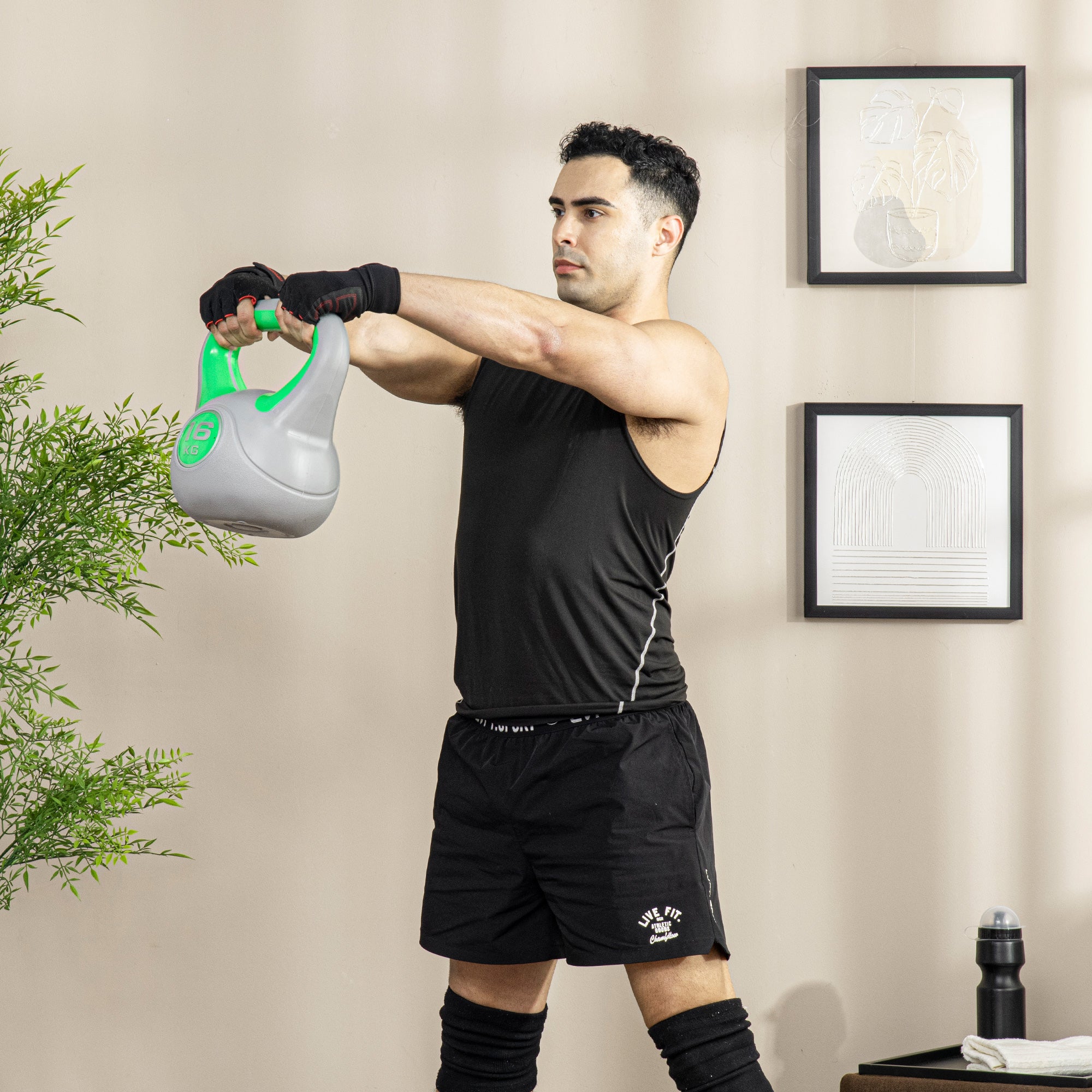 SPORTNOW Kettlebell, 16kg Kettle Bells with Handle for Home Gym Weight Lifting and Strength Training, Green and Grey - North Peak Garden Furniture