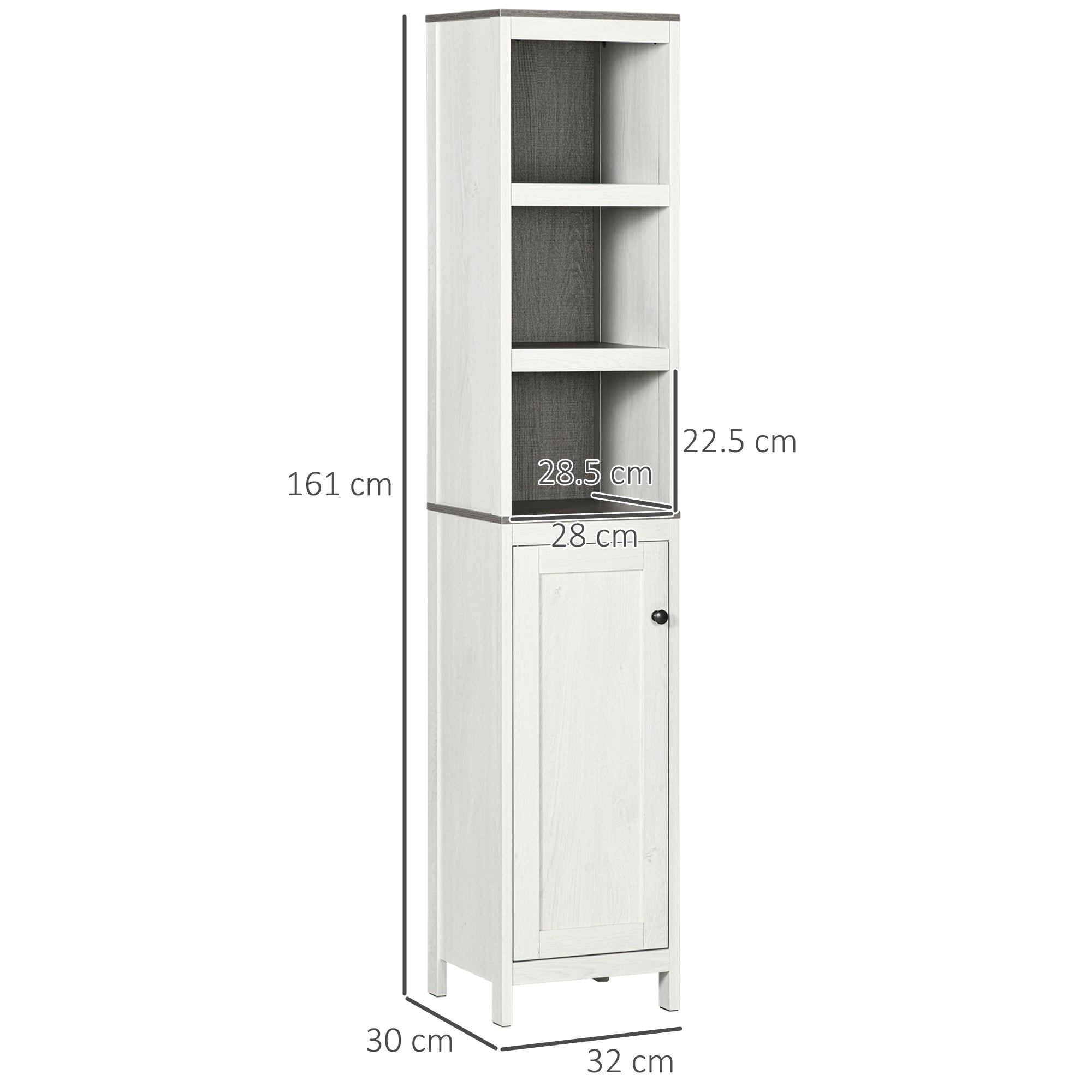 kleankin Tall Bathroom Storage Cabinet, Freestanding Tower Cabinet with 3 Open Shelves and Adjustable Shelf, Antique White