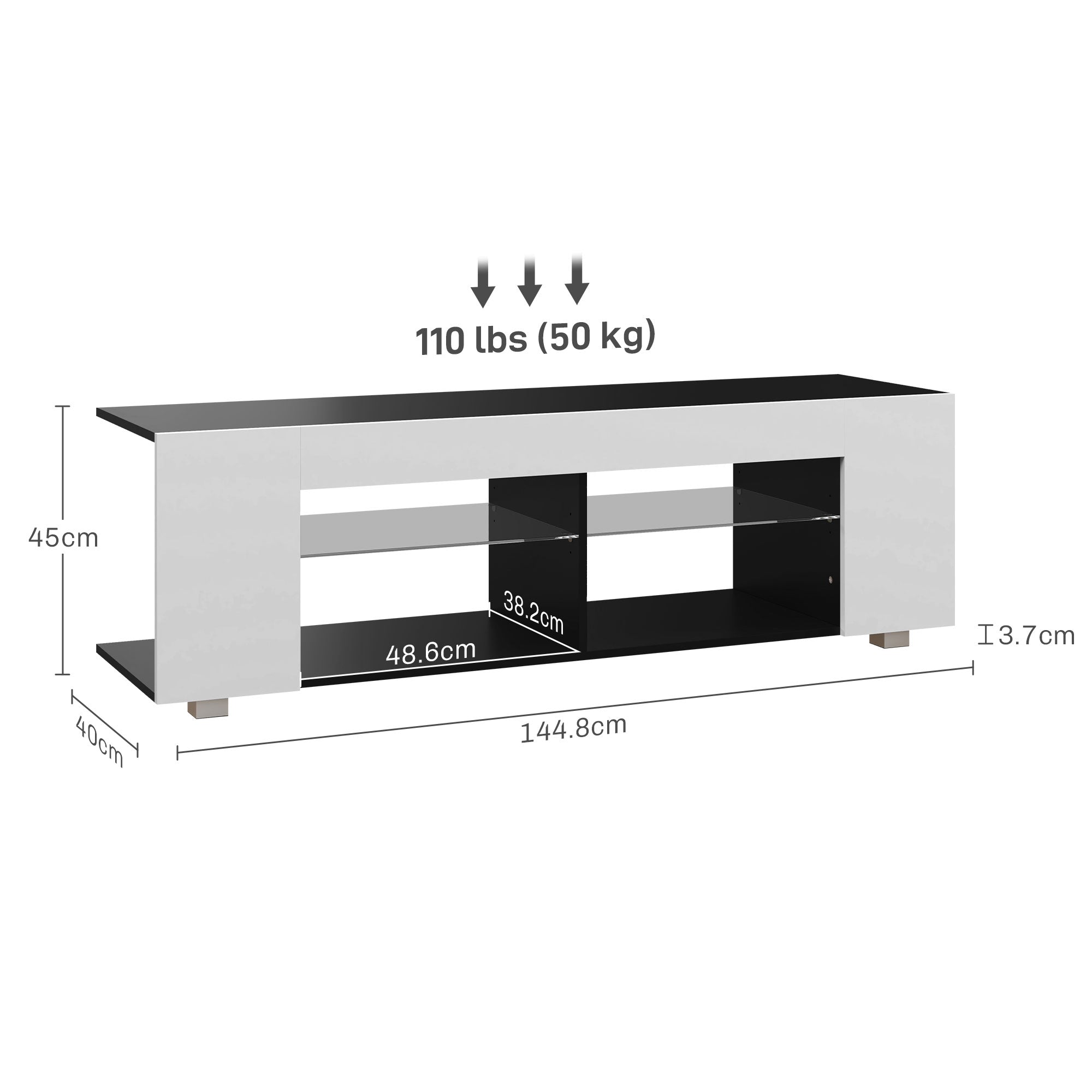 HOMCOM Multi-Shelf TV Cabinet, with Adjustable LED Lights - White - North Peak Garden Furniture