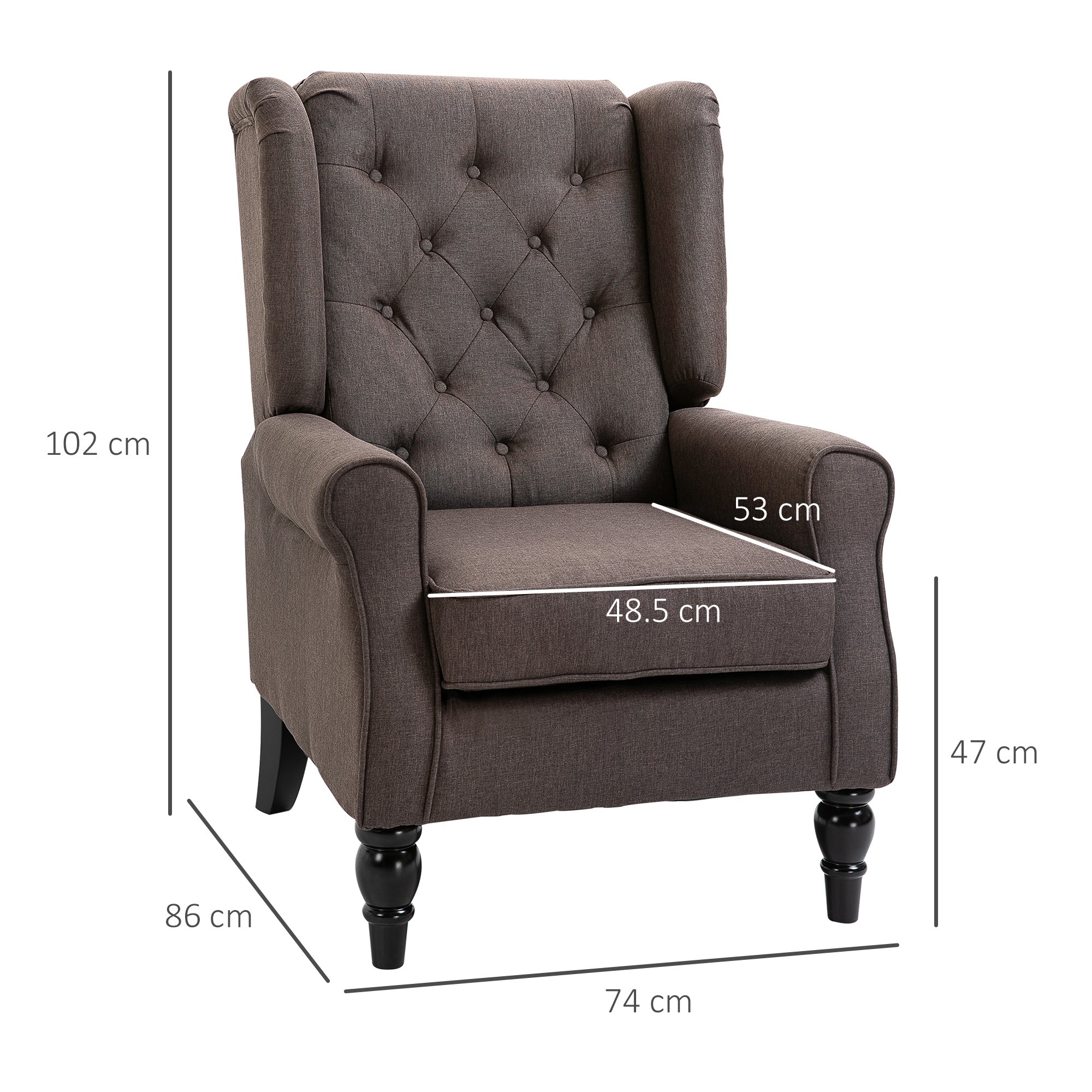 HOMCOM Retro Accent Chair, Wingback Armchair with Wood Frame Button Tufted Design for Living Room Bedroom, Brown - North Peak Garden Furniture