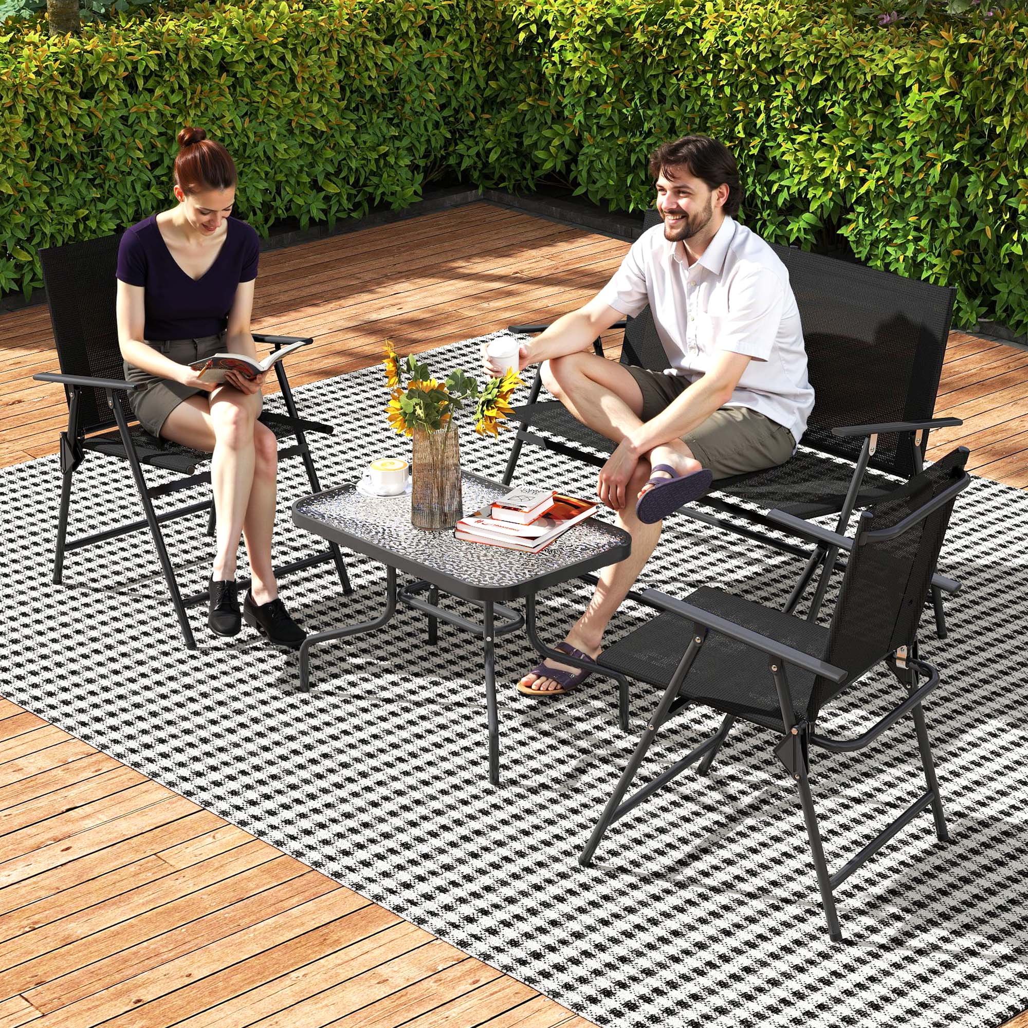 Outsunny 4 Pieces Patio Furniture Set - Black - North Peak Garden Furniture
