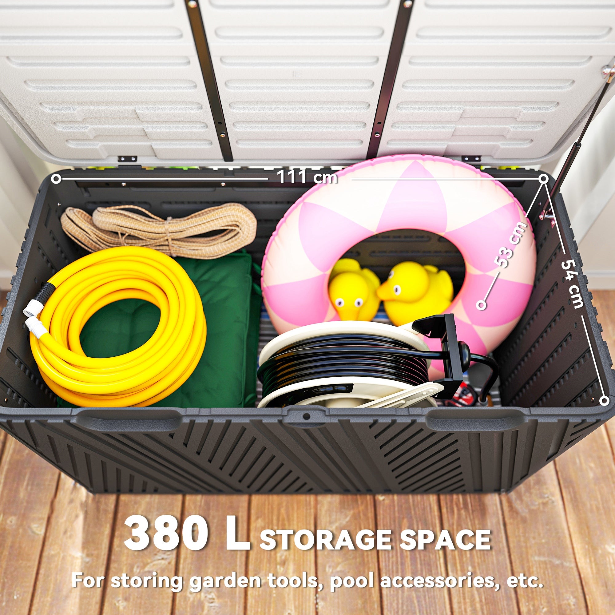 Outsunny 380L Waterproof Outdoor Storage Box, with Lockable Lid - Black - North Peak Garden Furniture