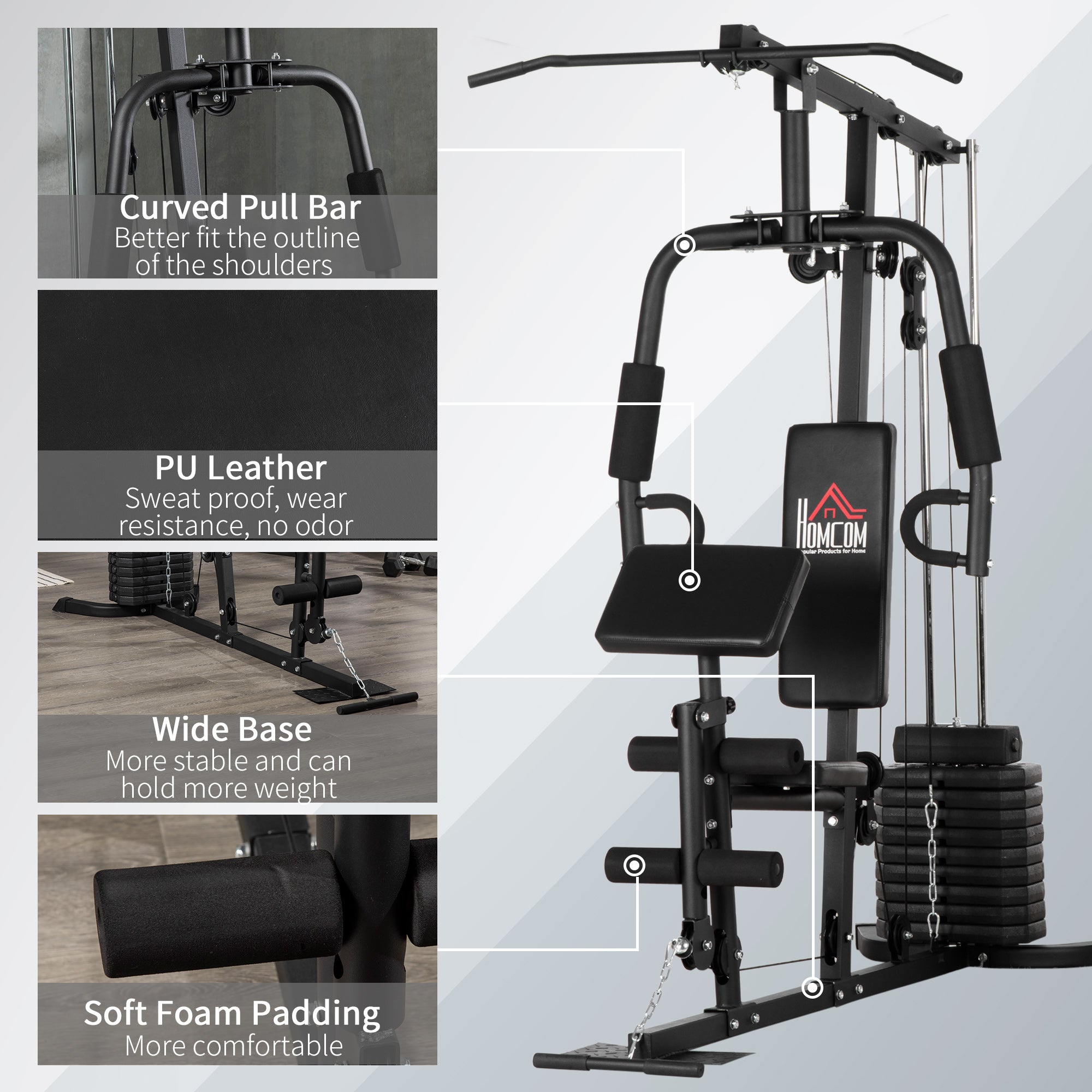 HOMCOM Multi-Exercise Gym Station, with 45kg Weight Stack, for Full Body Workout - North Peak Garden Furniture