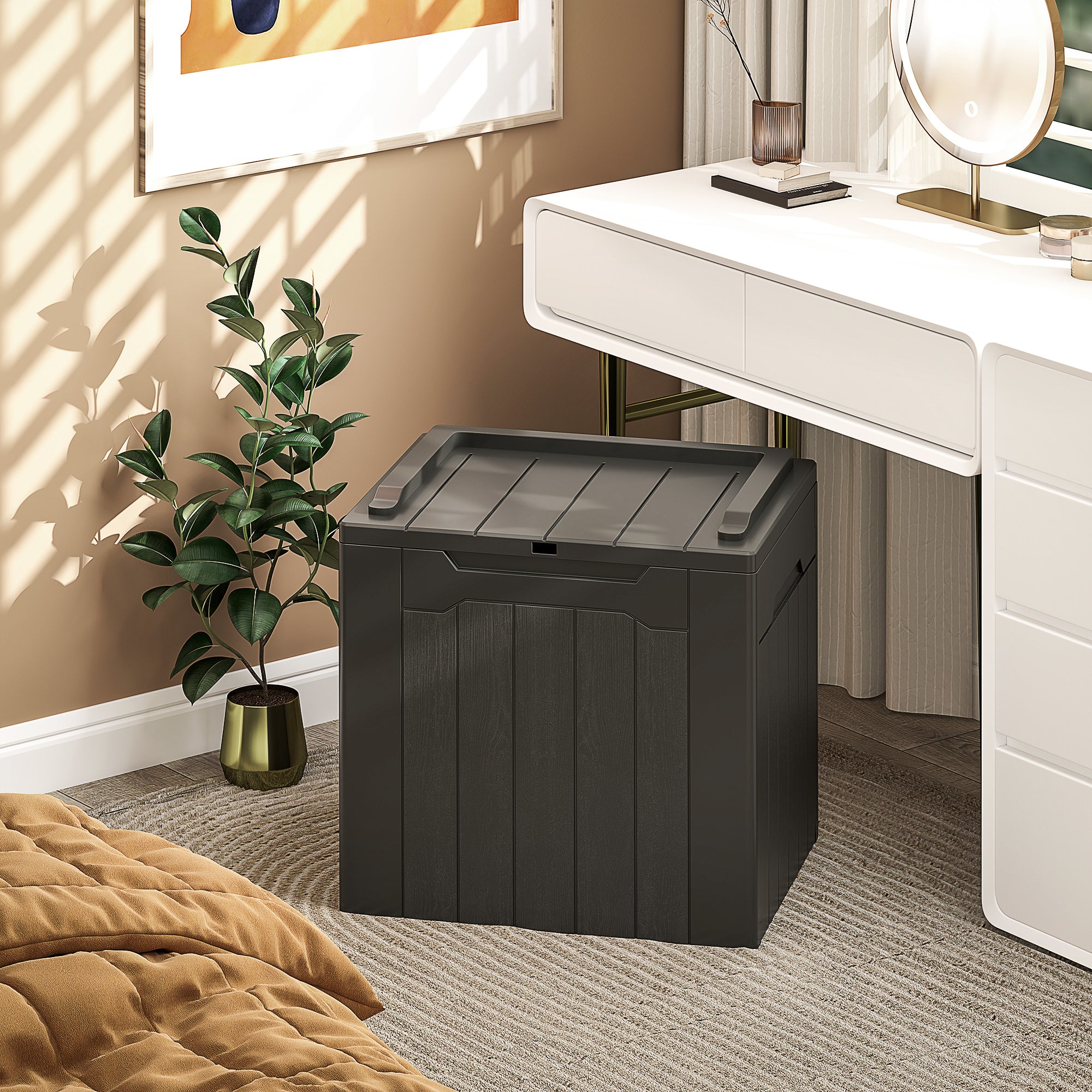 HOMCOM 107 L Plastic Storage Chest with Lid - Charcoal Grey - North Peak Garden Furniture