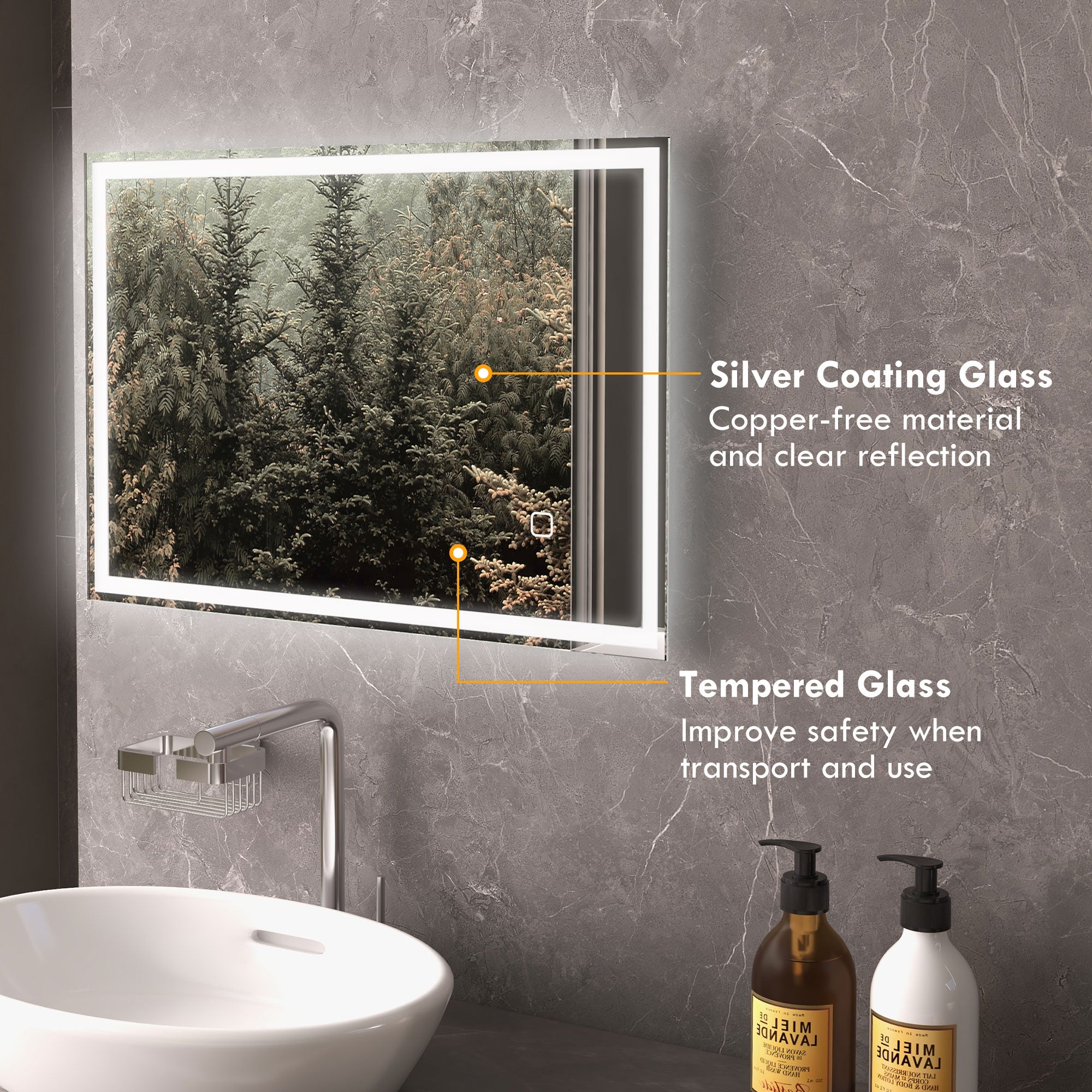 HOMCOM 70 x 50cm LED Bathroom Mirror with Lights, Dimmable Makeup Mirror, Vanity Mirror with 3 Colour, Smart Touch, Anti-Fog - North Peak Garden Furniture