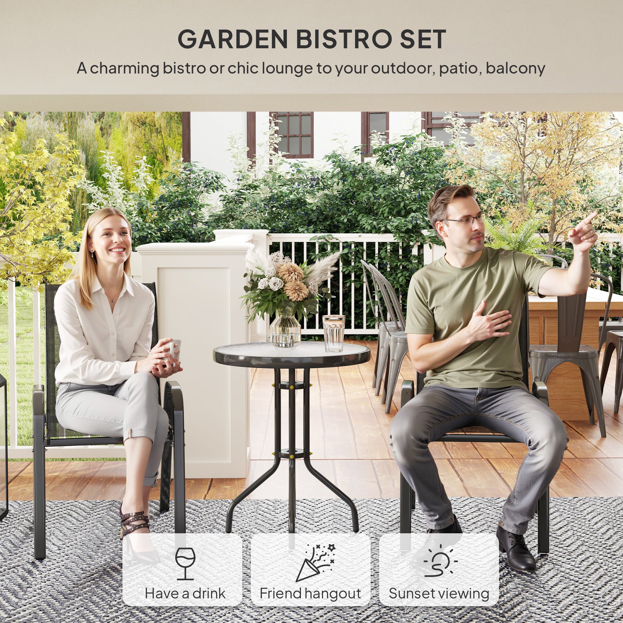 Outsunny Three-Piece Outdoor Garden Set - Black - North Peak Garden Furniture