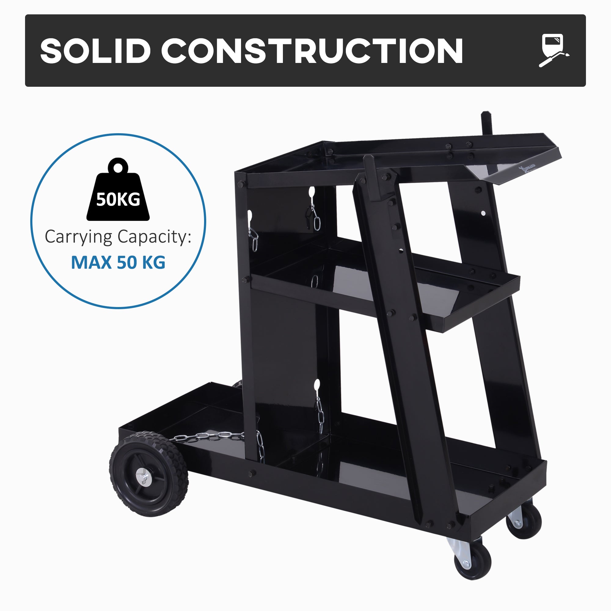 DURHAND Welding Cart Welder Trolley Garage for Gas Bottles w/ Safety Chain, Wheels, Black - North Peak Garden Furniture