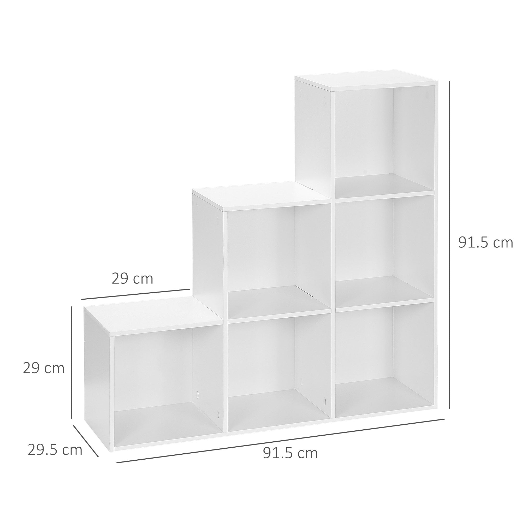 HOMCOM 3-tier Step 6 Cubes Storage Unit Particle Board Cabinet Bookcase Organiser Home Office Shelves - White - North Peak Garden Furniture