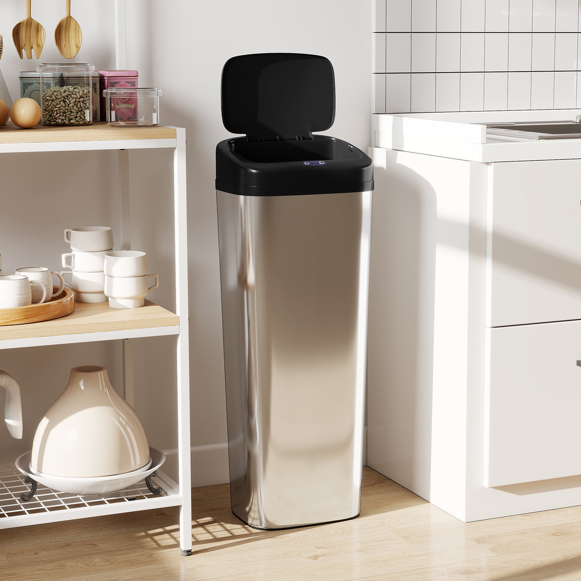 HOMCOM 50L Stainless Steel Sensor Bin - Silver Tone