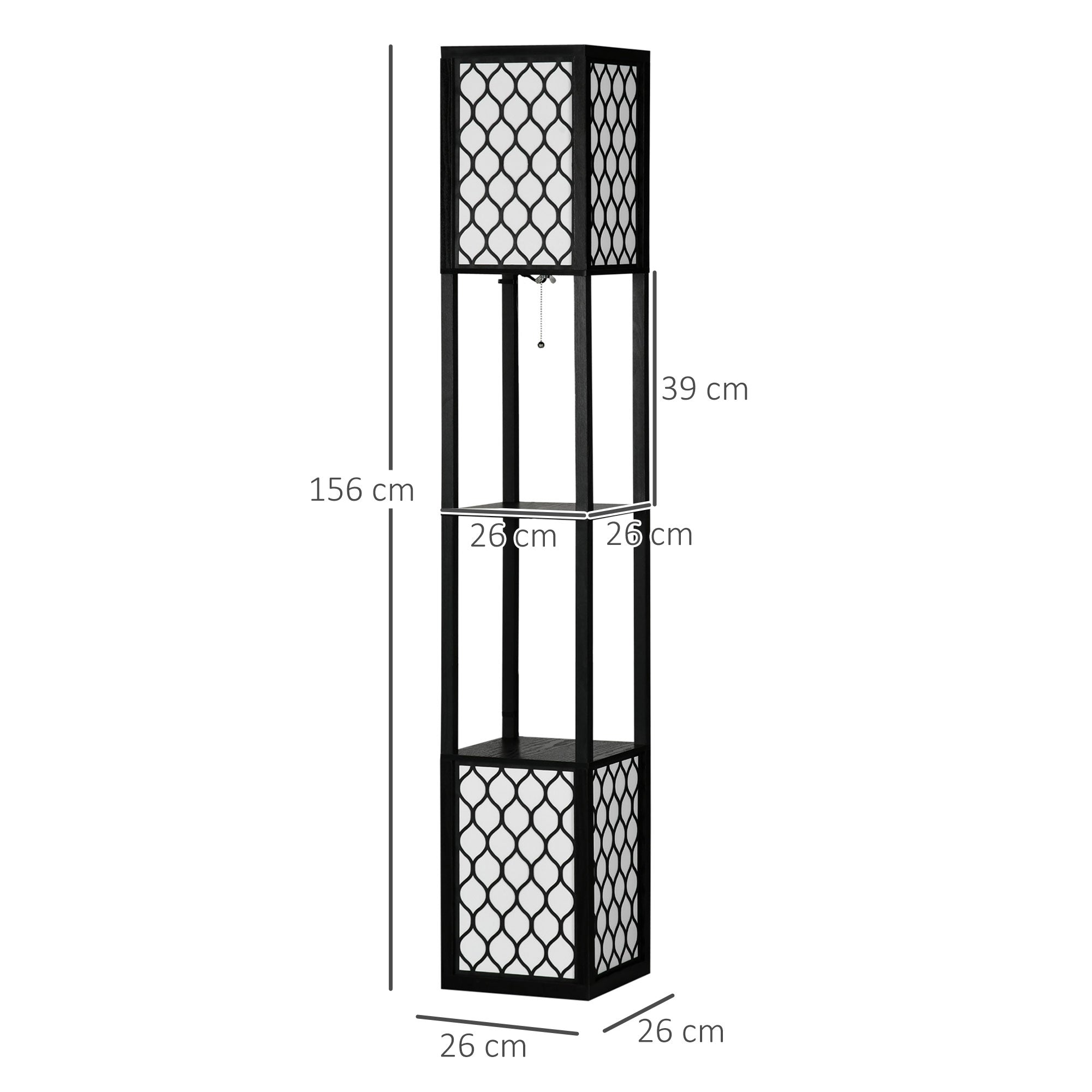 HOMCOM Floor Lamp with Shelves, Dual Light, Modern Tall Standing Lamps for Living Room, Bedroom, with Pull Chain Switch Bulb not Included, Black - North Peak Garden Furniture