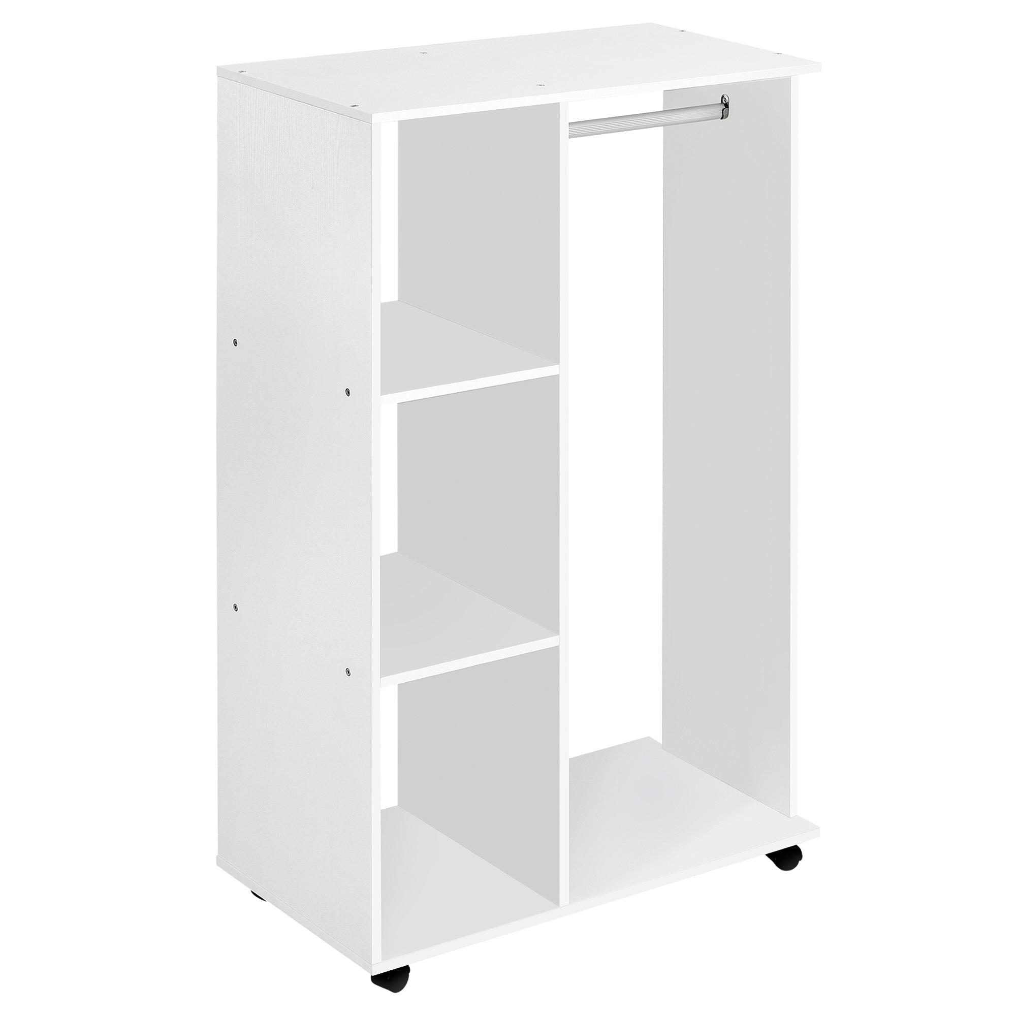 HOMCOM Open Wardrobe on Wheels with Clothes Rail, Bedroom Clothes Storage with Hanging Rod, 3 Storage Shelves, Mobile Garment Rack for Cloakroom, Hallway, White