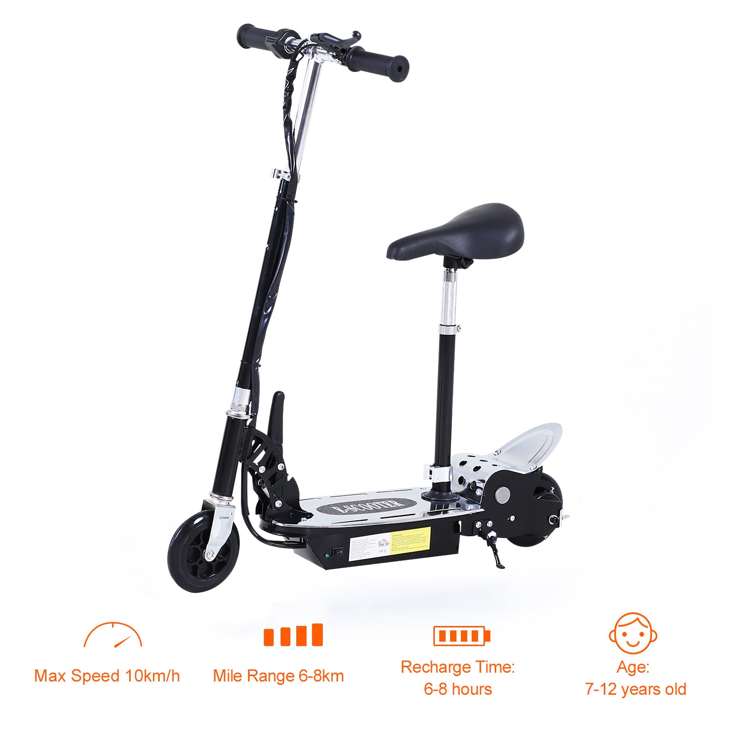 HOMCOM 120W Foldable Powered Scooters with 24V Rechargeable Battery, Adjustable Ride on Toy (Black) - North Peak Garden Furniture