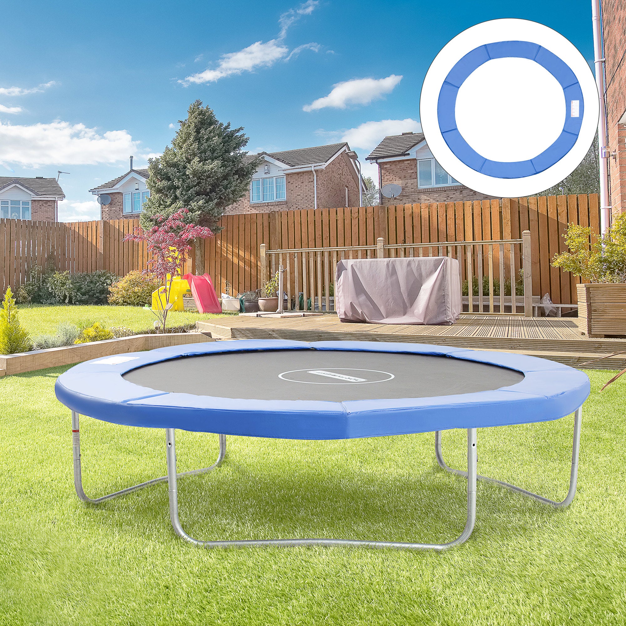HOMCOM 10FT Trampoline Pad, Φ305cm Trampoline Accessories Surround Safety Pad Foam Padding Pads Replacement Spare, Blue - North Peak Garden Furniture