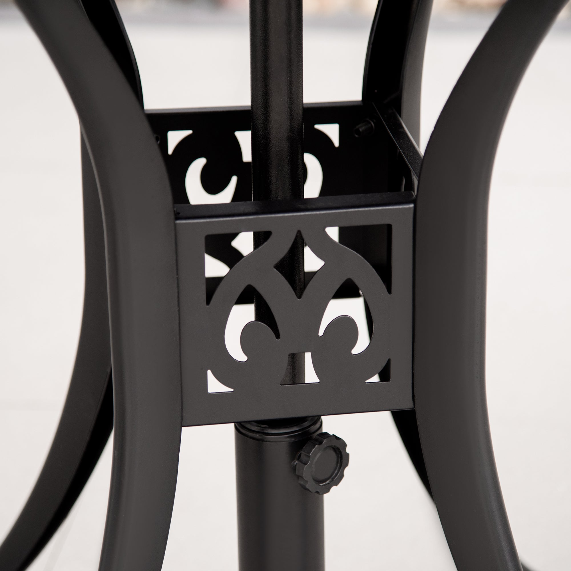 Outsunny 78cm Round Garden Dining Table with Parasol Hole Antique Cast Aluminium Outdoor Table Only, Black - North Peak Garden Furniture