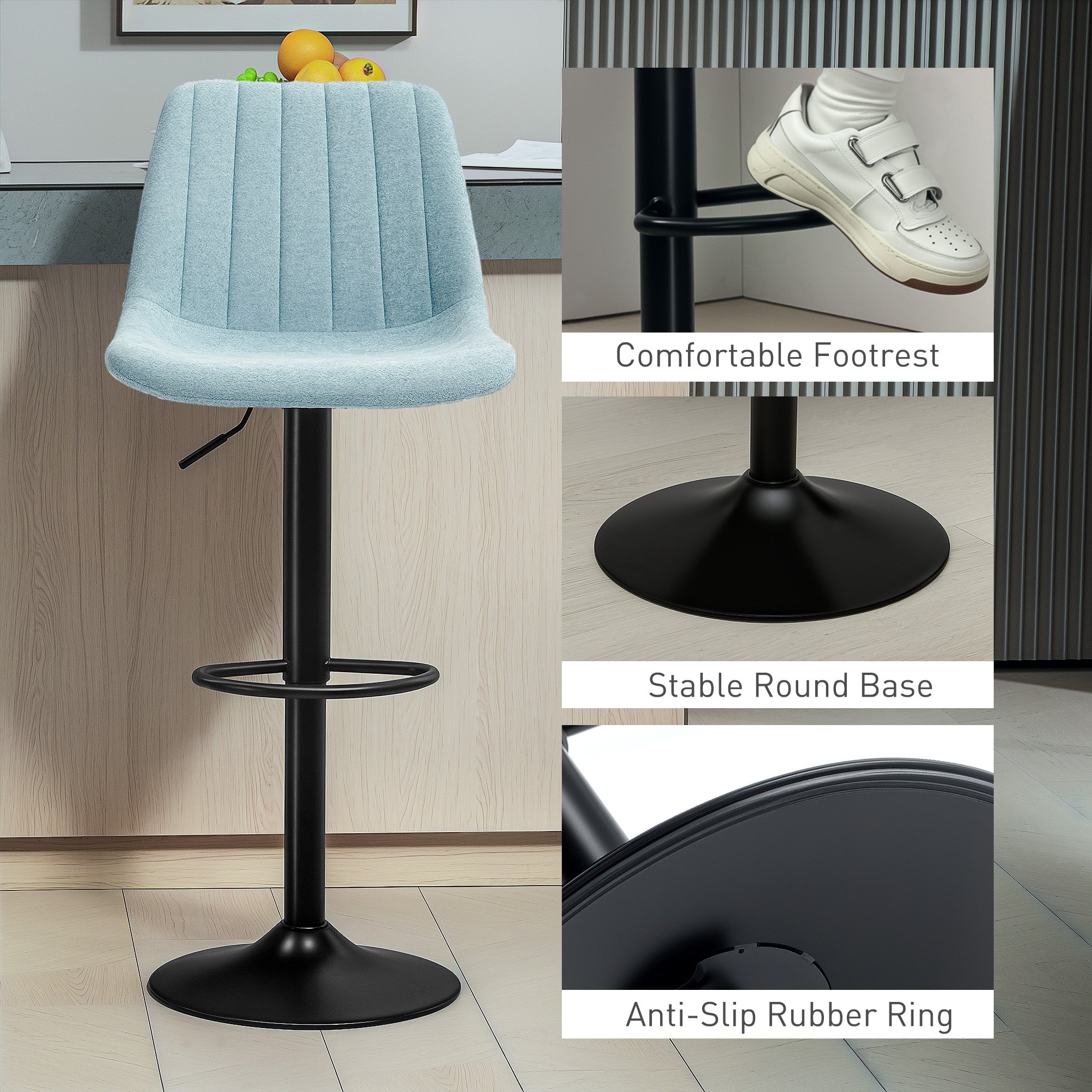 HOMCOM Set of Two Chenille-Feel Tub Bat Stools - Blue - North Peak Garden Furniture