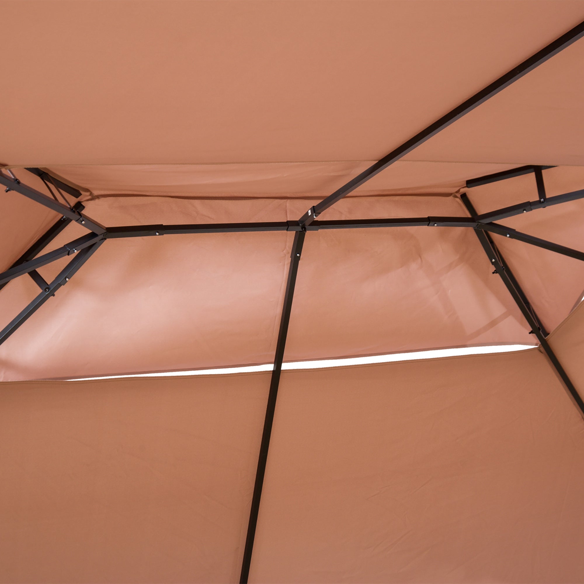 Outsunny 4m x 3(m)Garden Gazebo, Double Roof Outdoor Gazebo Canopy Shelter with Curtains, Solid Steel Frame for Lawn and Deck, Brown - North Peak Garden Furniture