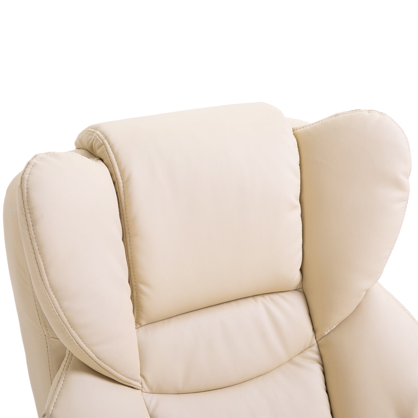 HOMCOM Faux Leather Recliner Chair and Footstool, Swivel Upholstered Armchair and Footstool with Adjustable Backrest, Solid Wood Base for Living Room, Cream - North Peak Garden Furniture