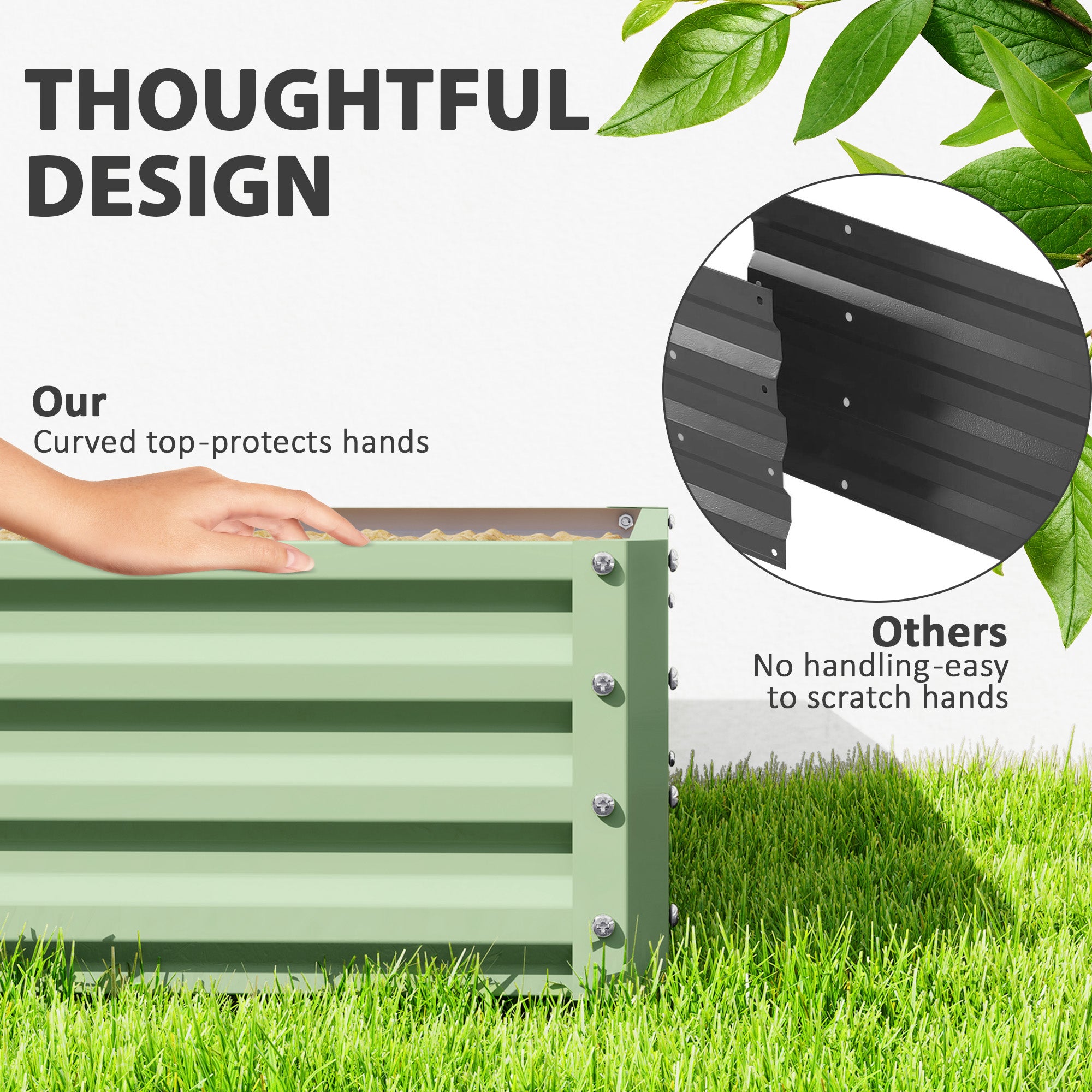 Outsunny Square Raised Garden Bed Box with Weatherized Steel Frame for Vegetables, Flowers, & Herbs, 120 x 120 x 30cm, Light Green